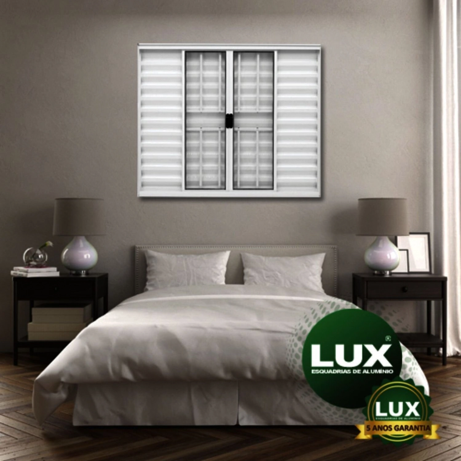 Janela De Alumínio Veneziana 6 Folhas 100x100cm Com Grade Plus Lux Esquadrias Branco