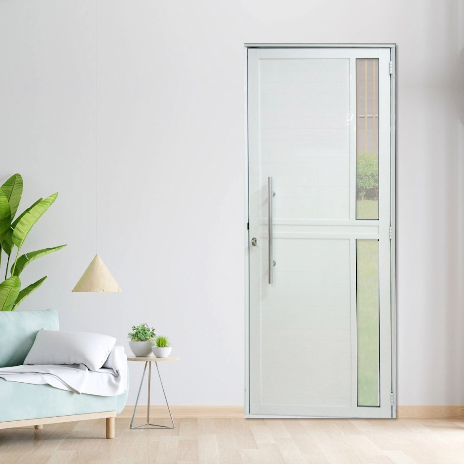 Porta De Alumínio Lambril Seteira 210x80cm 25 Premium Lux Esquadrias Abertura Esquerda Branco