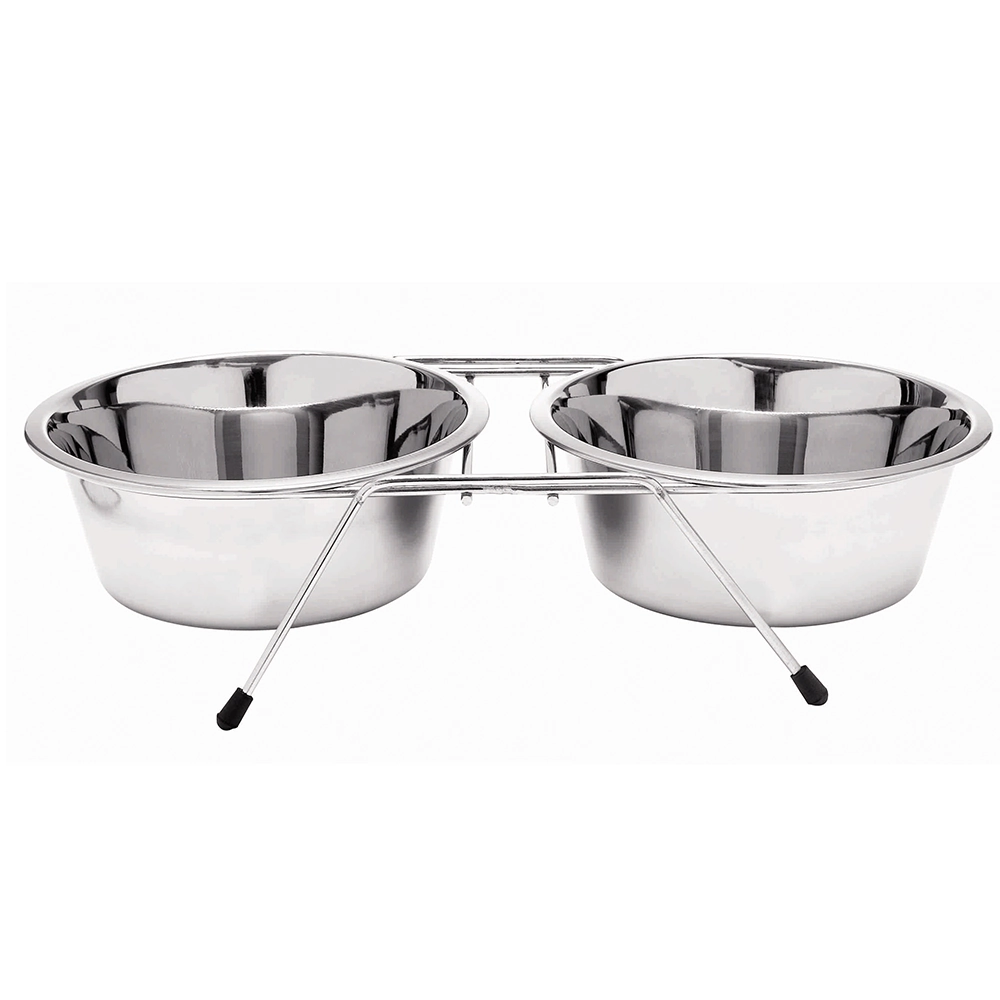Comedouro Duplo Cães e Gatos Inox Suspenso Filhote 240 ml
