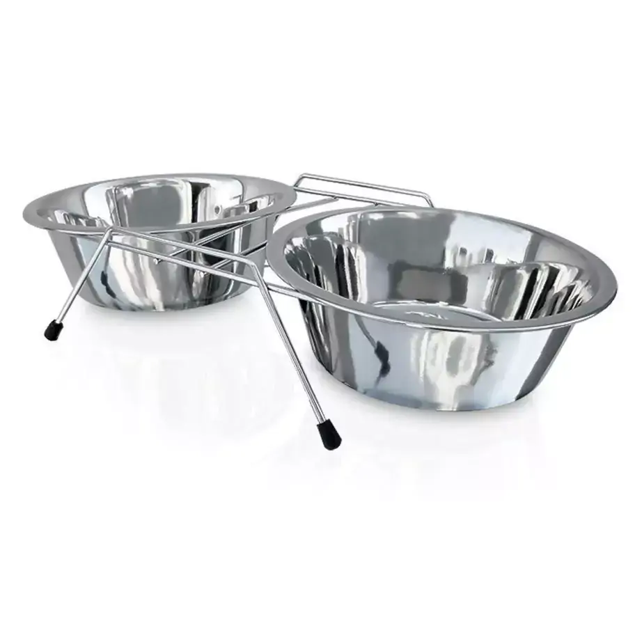 Comedouro Duplo para Cães Gatos Inox Suspenso Pequeno 480ML