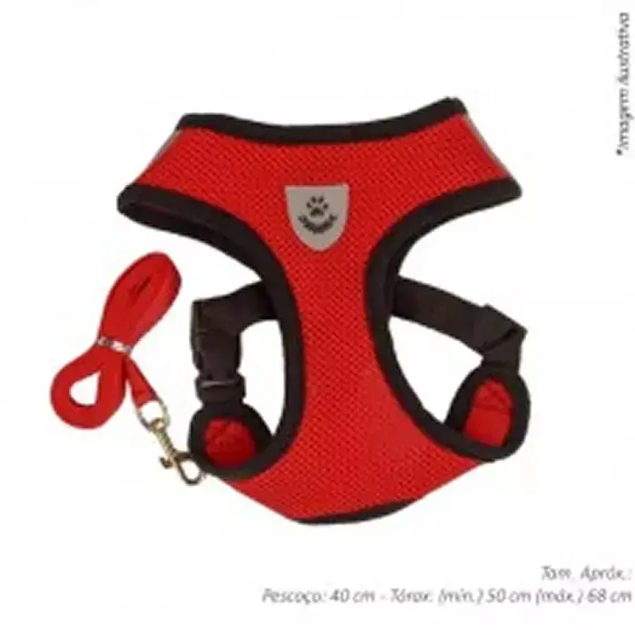 Guia c/ Peitoral Confort Pets Vermelha Grande