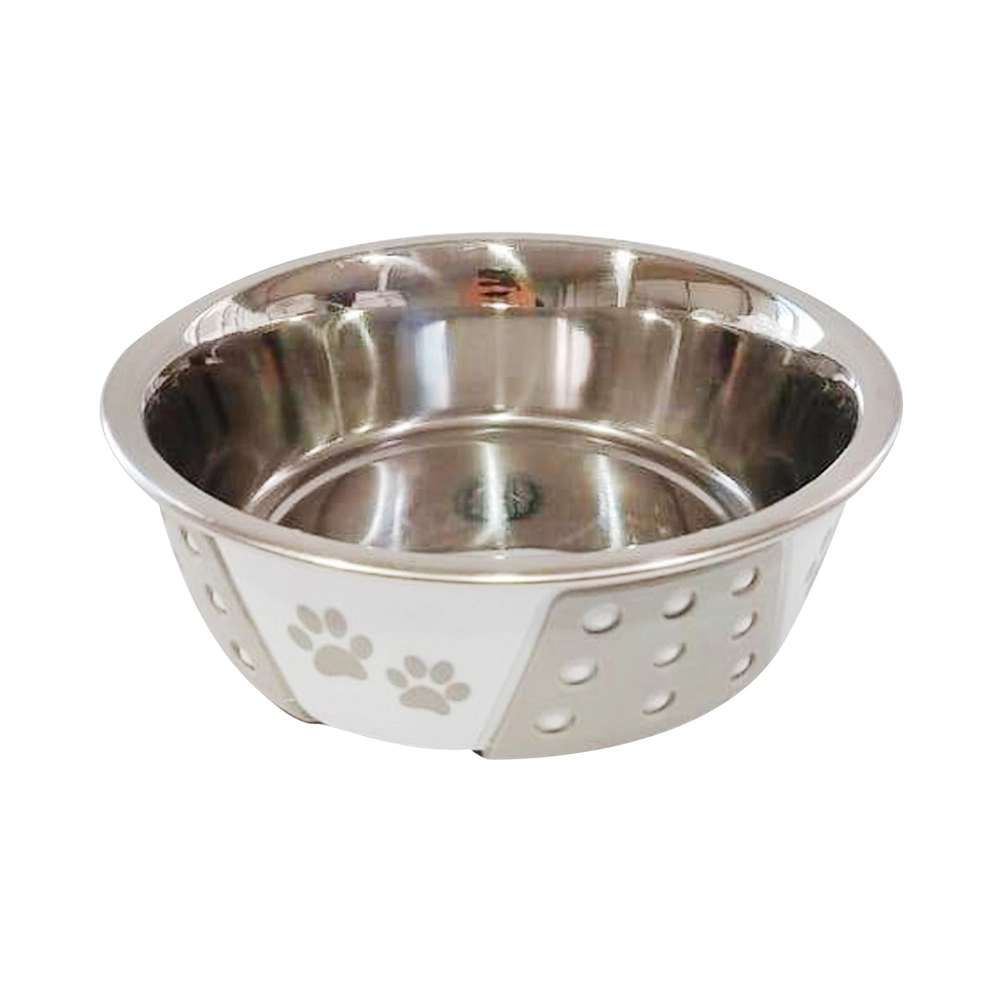 Comedouro Inox Dec Pata Bolinhas Cinza 400ml