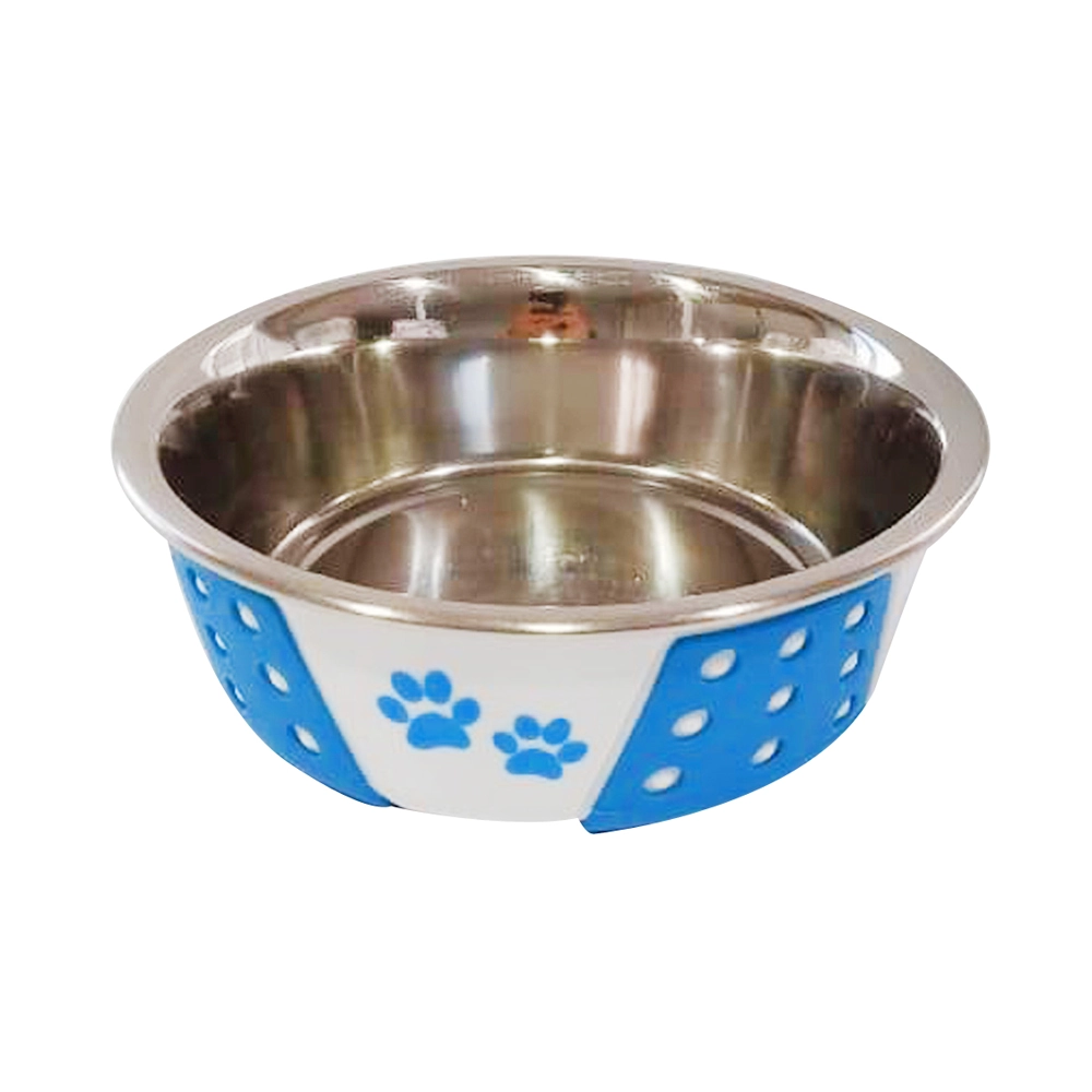 Comedouro Bebedouro Cães e Gatos Inox Patinha Azul 880ML