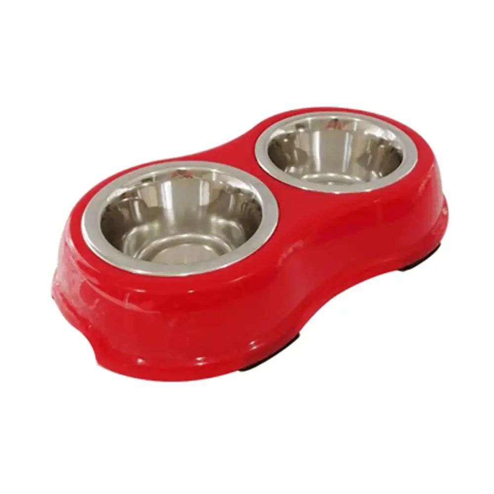 Comedouro Inox Duplo Vermelho 14cm The Pets Brasil