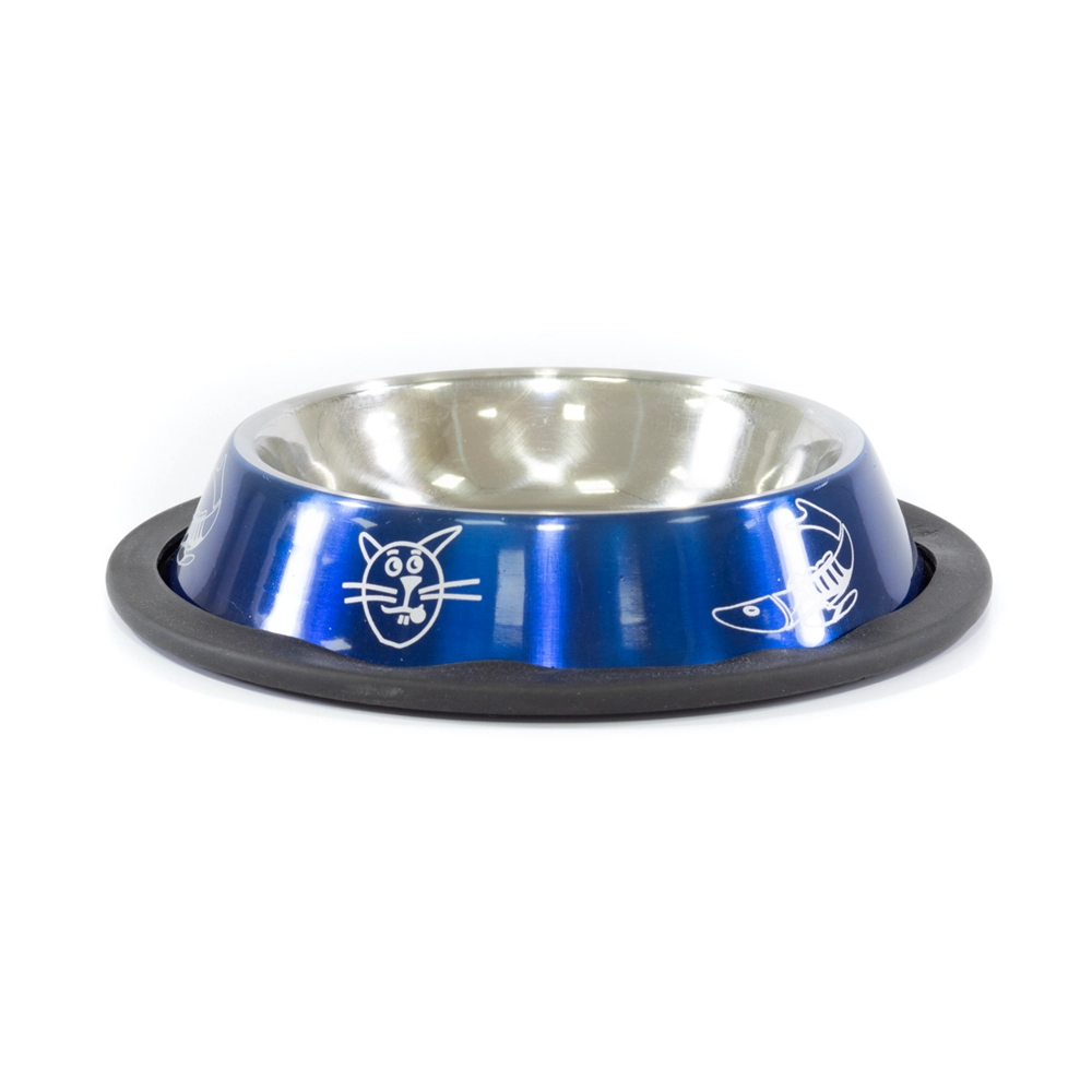 Comedouro Inox Laqueado Gato Az 150ml