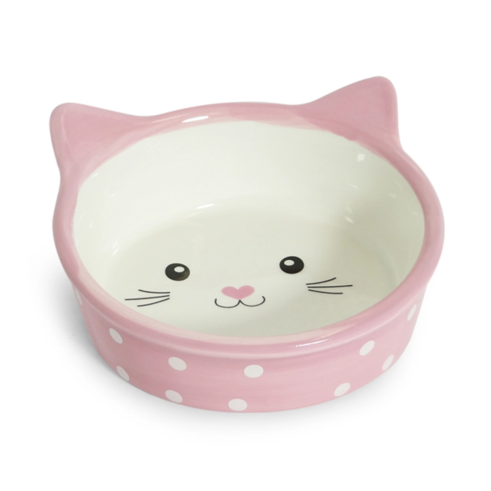 Comedouro De Porcelana Face Cat Rosa Fundo 200ml
