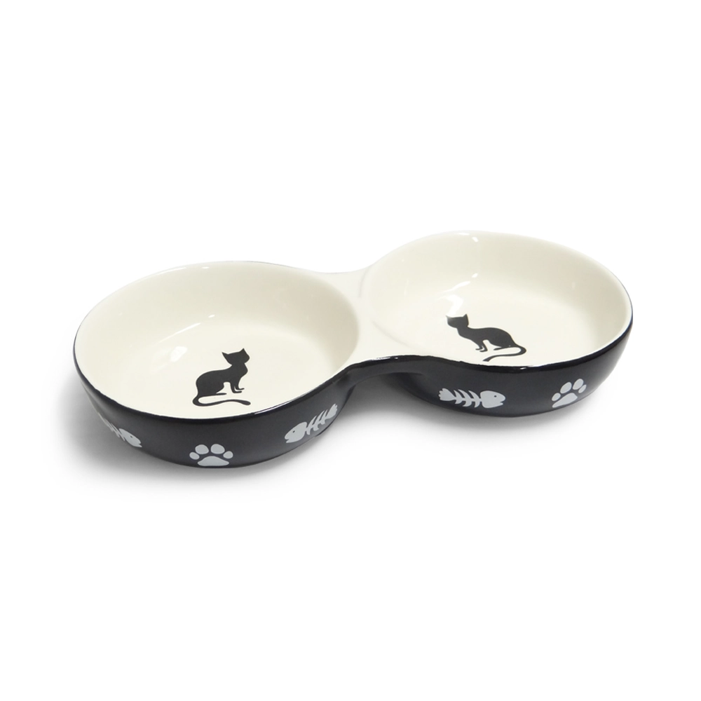Comedouro Porcelana Duplo Preto The Pets 150ml