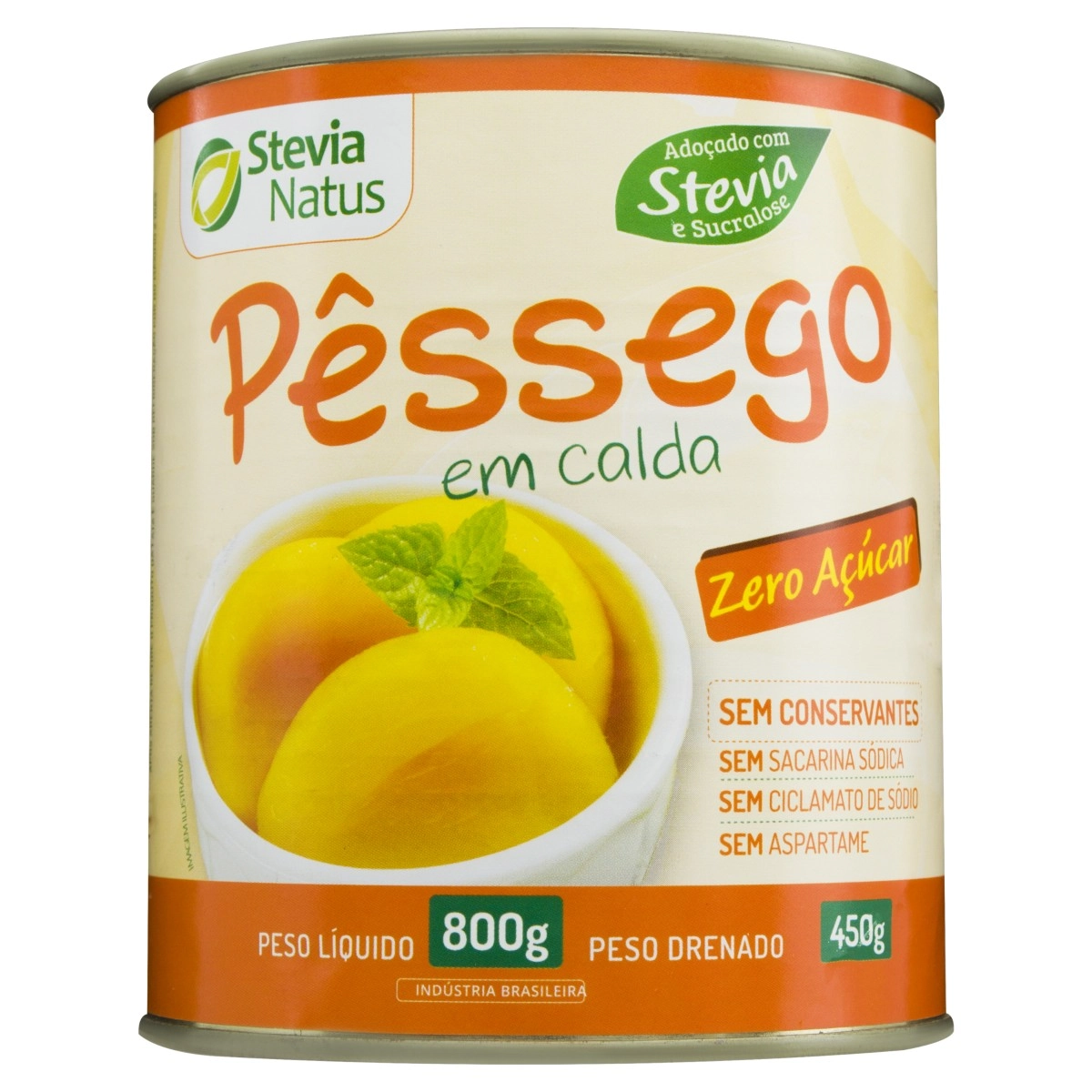 Pêssego Em Calda Zero Açúcar Stevia Natus Lata 450g