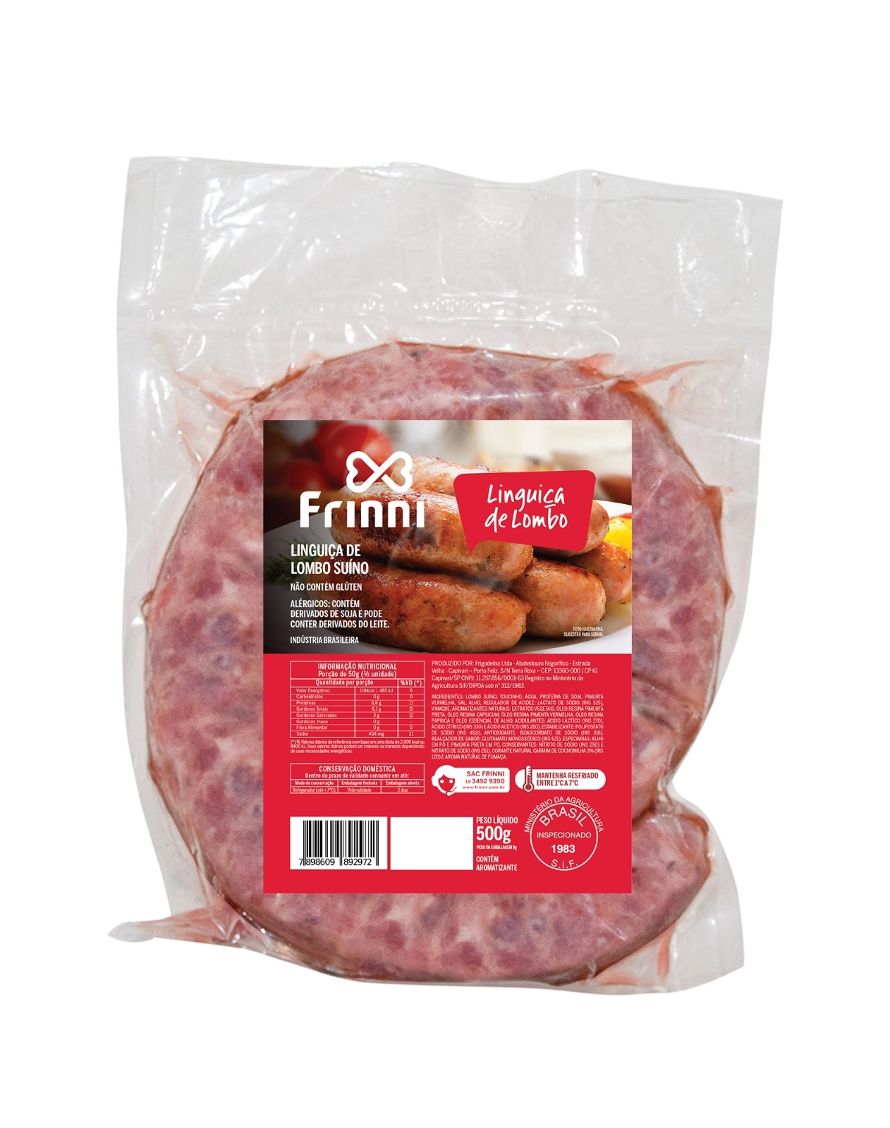 Linguica Frinni De Lombo Suino 500g