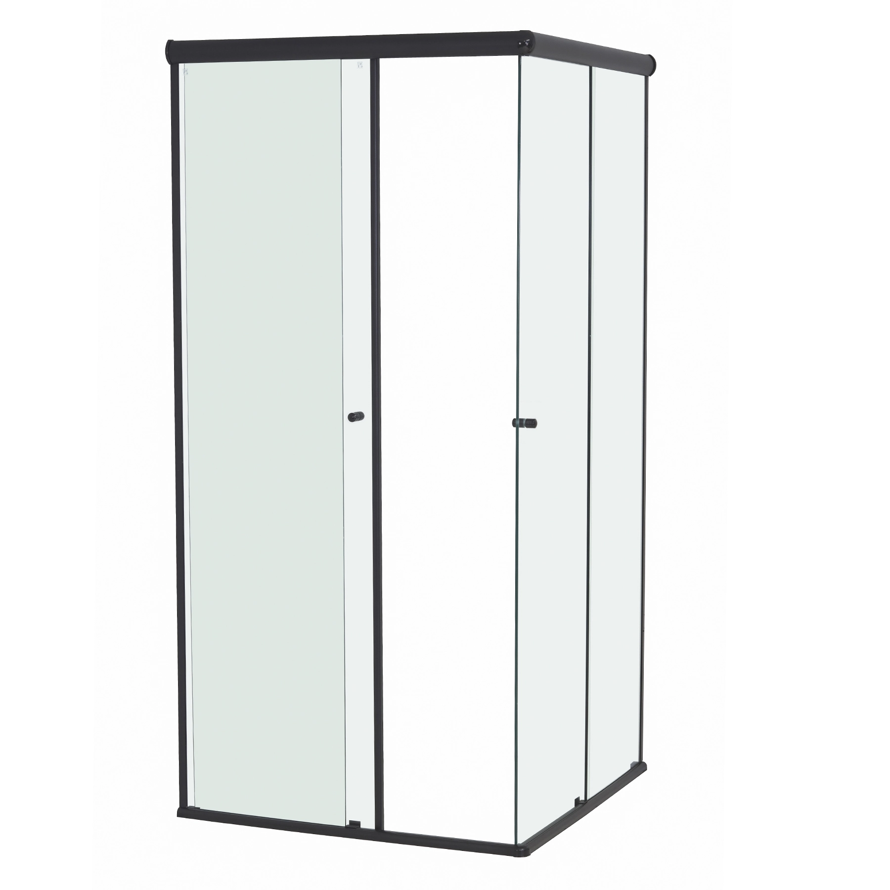 Box para Banheiro 80x190cm Vidro Incolor de Canto de Correr 4 Folhas Preto Basic Speed Temper