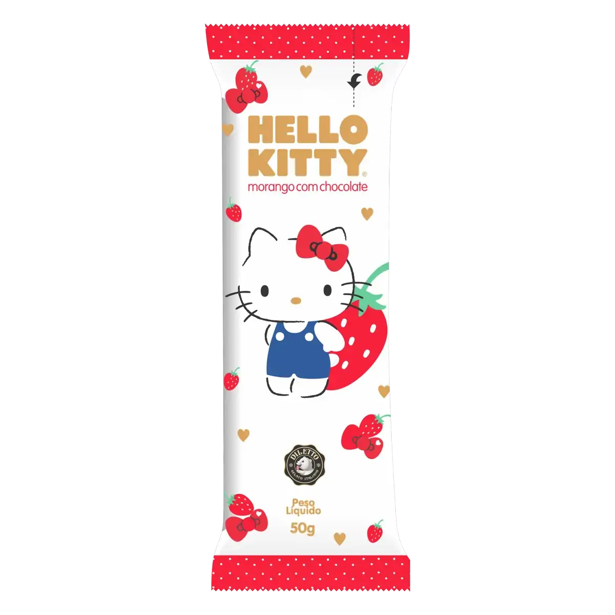 Picolé Italiano Morango Com Chocolate Hello Kitty Diletto Pacote 50g