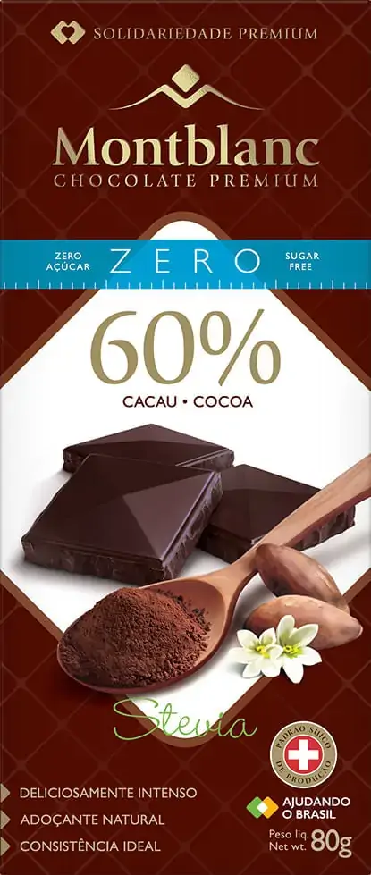 Chocolate 60% Cacau Zero Açúcar Montblanc Premium Caixa 80g