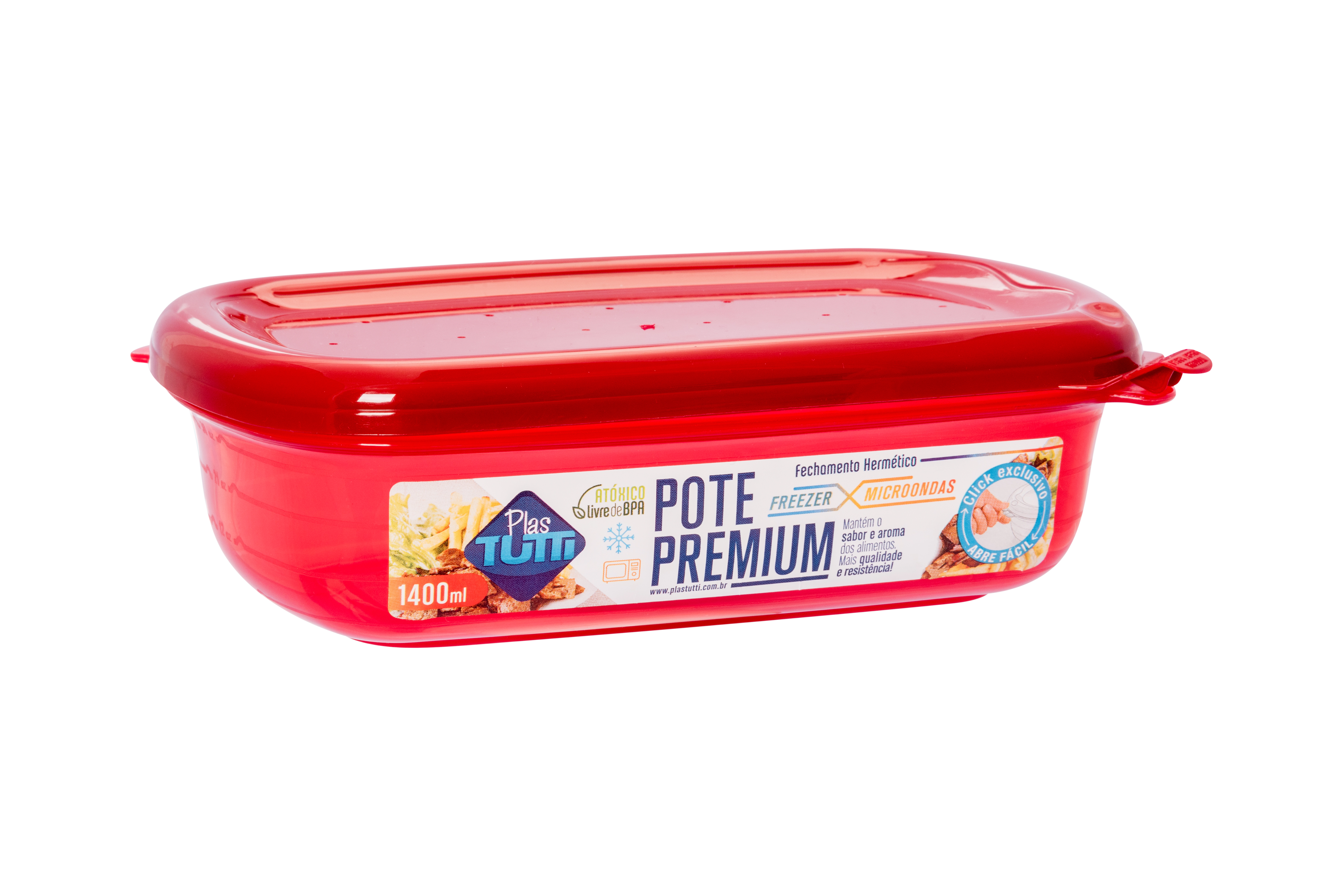 Pote Retangular Color Vermelho 1400ml 0021 07c Plastutti