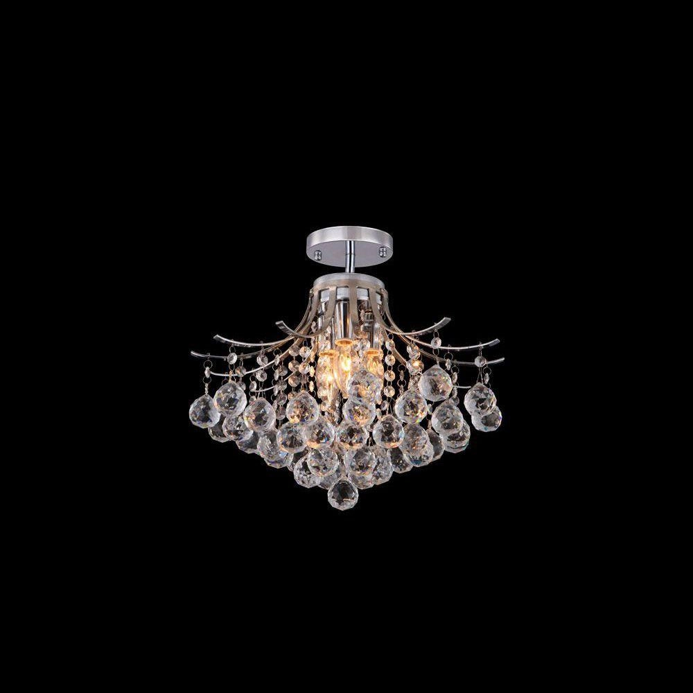 Plafon Sobrepor De Cristal Sienna 3 Lamp E Aço Cromo Bivolt
