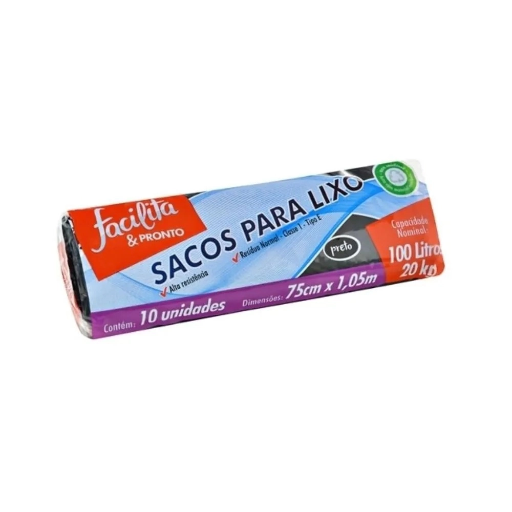 Saco Lixo Alta Resis Facilita Preto 100l C/10
