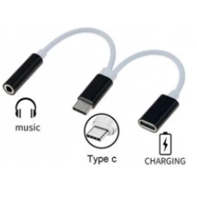 Cabo Adaptador Pra Fone Com Saida Tipe C Duplo Carrega E P2