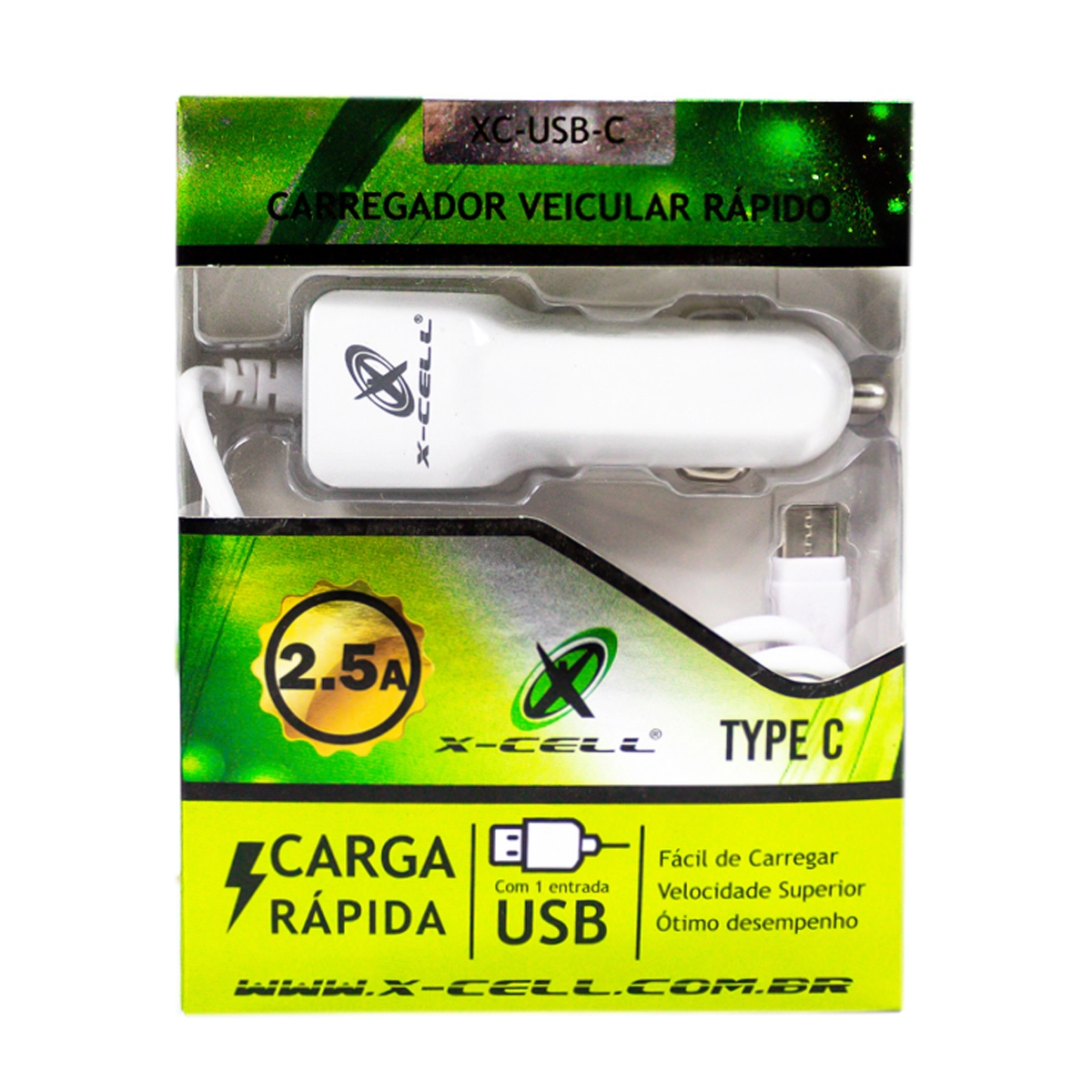 Carregador Veicular Tipo C 1 Entrada Usb Xc Usb C Flex Unidade