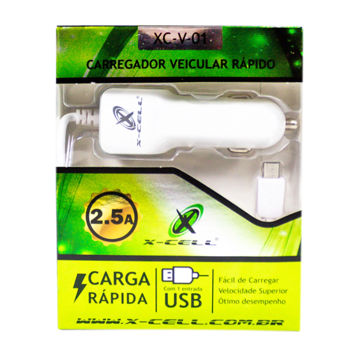 Carregador Usb Veicular V8 1 Usb 2.5a Xc V 01 Flexgold