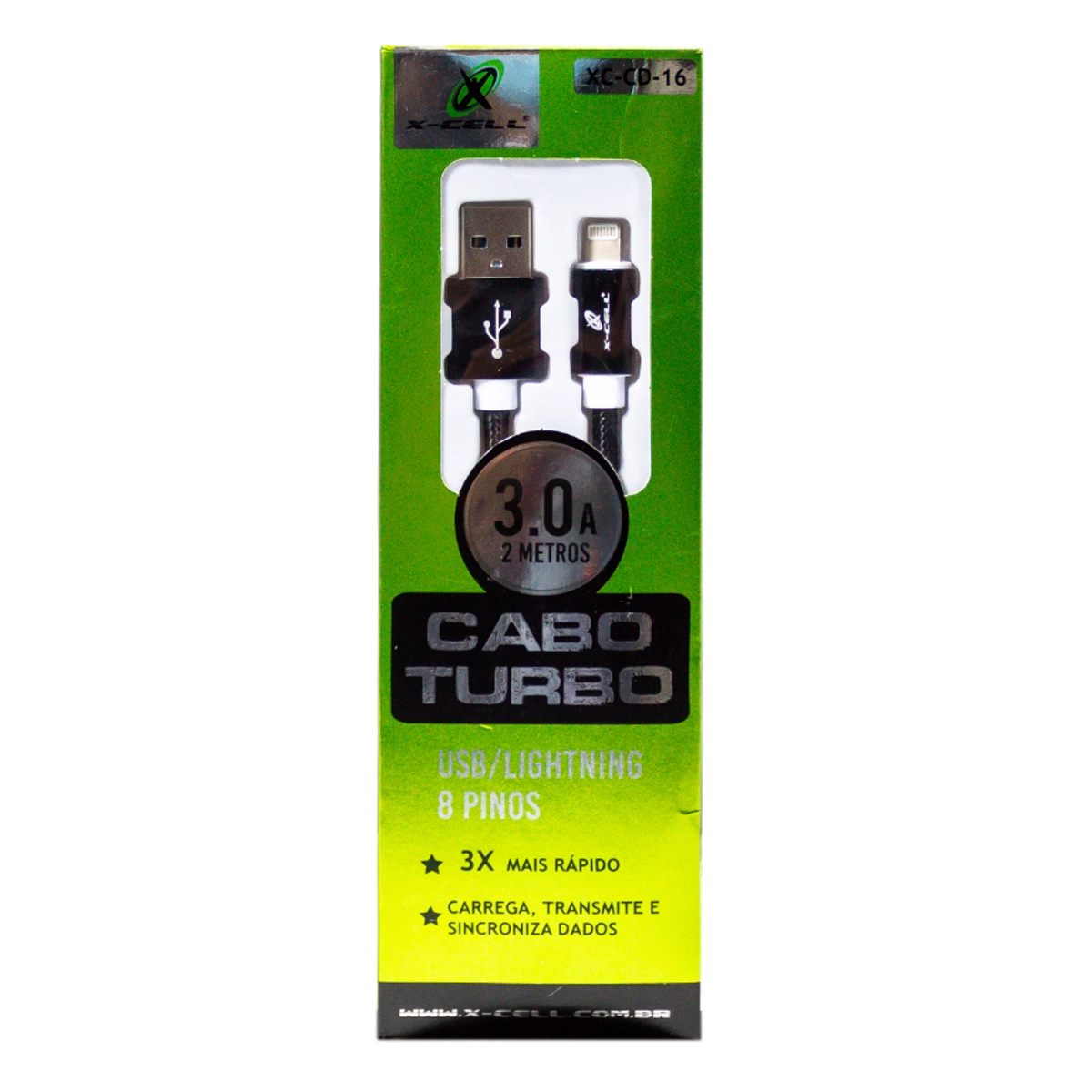Cabo De Dados Usb Light 8p 3.0a 2.0 Mt Nylon Prata Xc Cd 16 Pt Comercial Bella