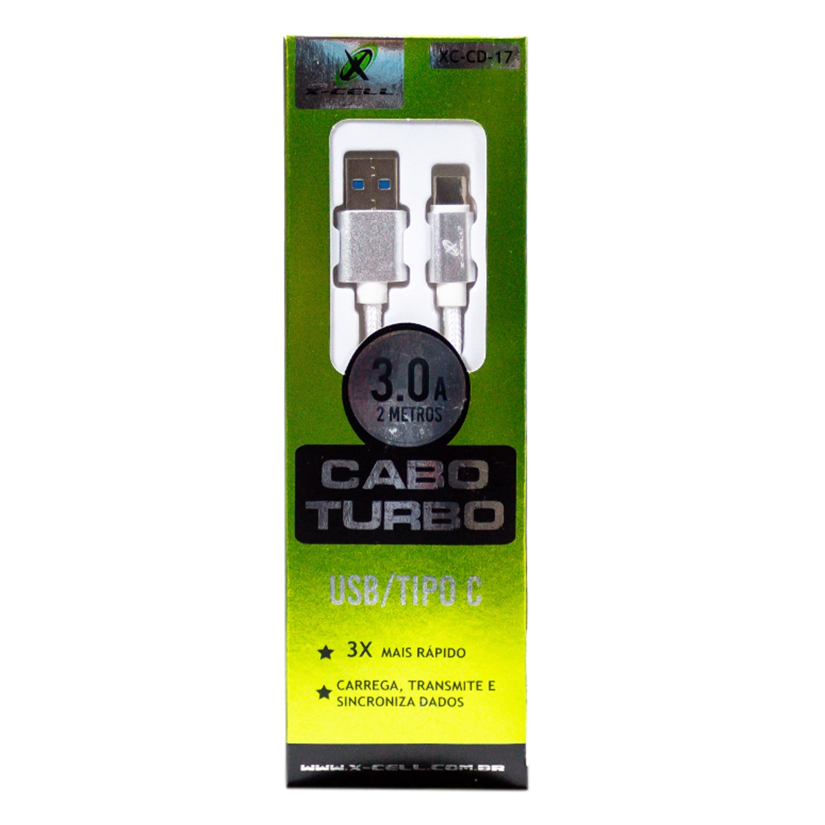 Cabo Usb Tipo C 3.0a Preto 2m Xcell Xccd