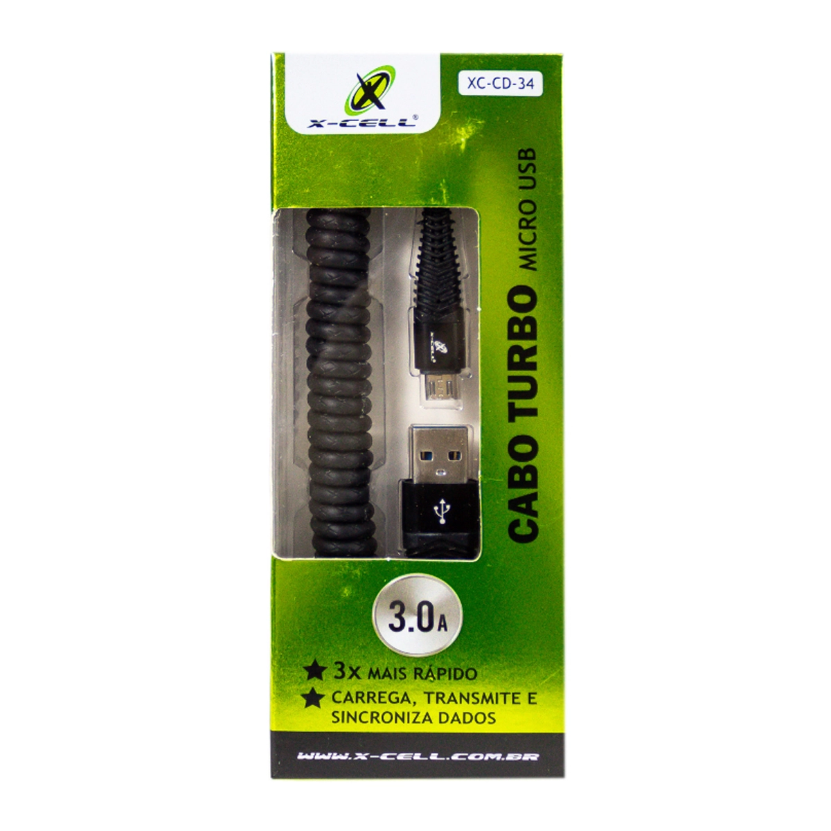 Cabo De Dados Usb Micro Usb Urbo 3.0a 1.2m Espiral Preto Xc Cd 34 P Comercial Bella
