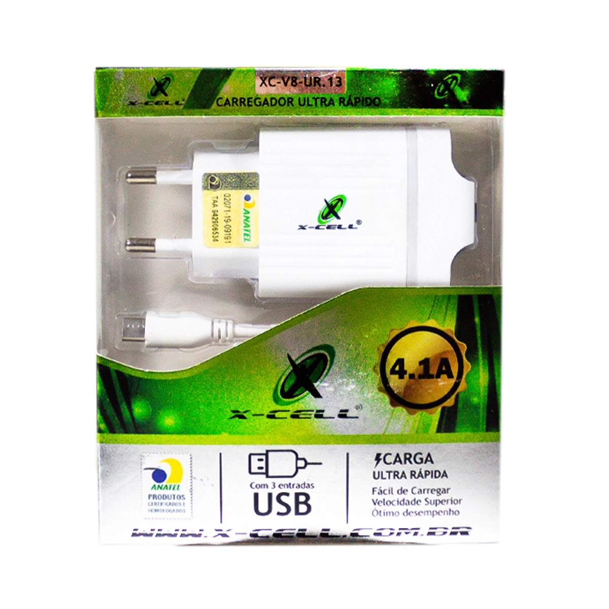 Carregador V8 41a 3 Usb Xcv8ur
