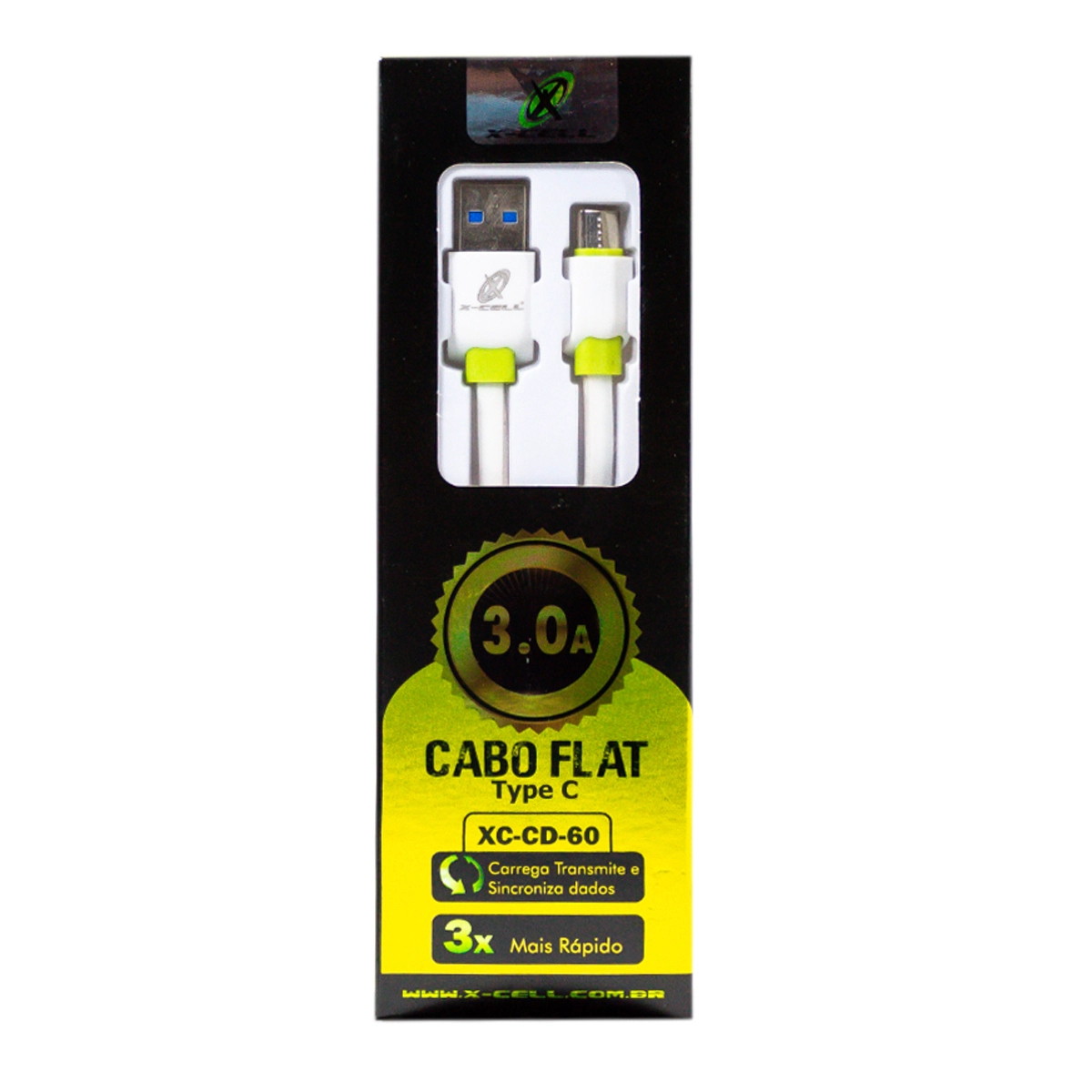 Cabo De Dados Flat Usb Type C 3.0a 1m Xc Cd 60 Comercial Bella