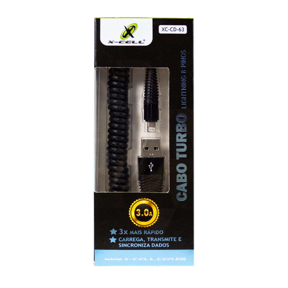 Cabo De Dados Usb Light 8p Turbo 3.0a 1.2m Espiral Xc Cd 63 P Comercial Bella