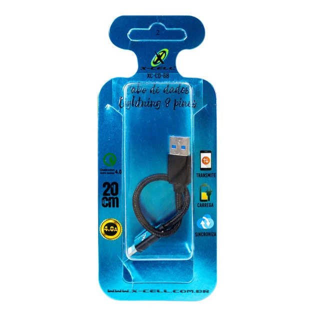 Cabo De Dados Usb Light 8p Turbo 4.0a 20cm Nylon Xc Cd 68 P Comercial Bella