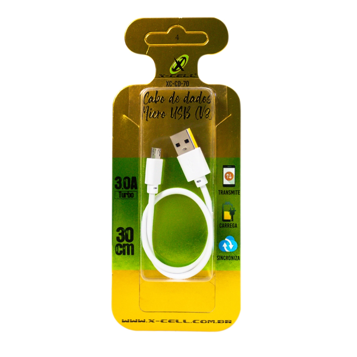 Cabo De Dados Usb Micro Usb Turbo 3.0a 30cm Xc Cd 70 Comercial Bella