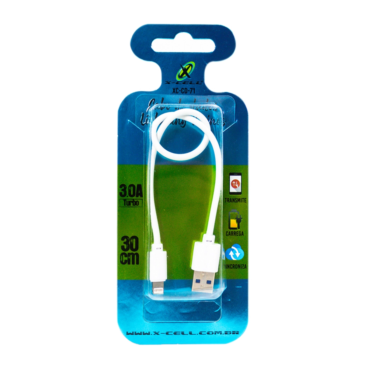 Cabo De Dados Usb Light 8p Turbo 3.0a 30cm Xc Cd 71 Comercial Bella