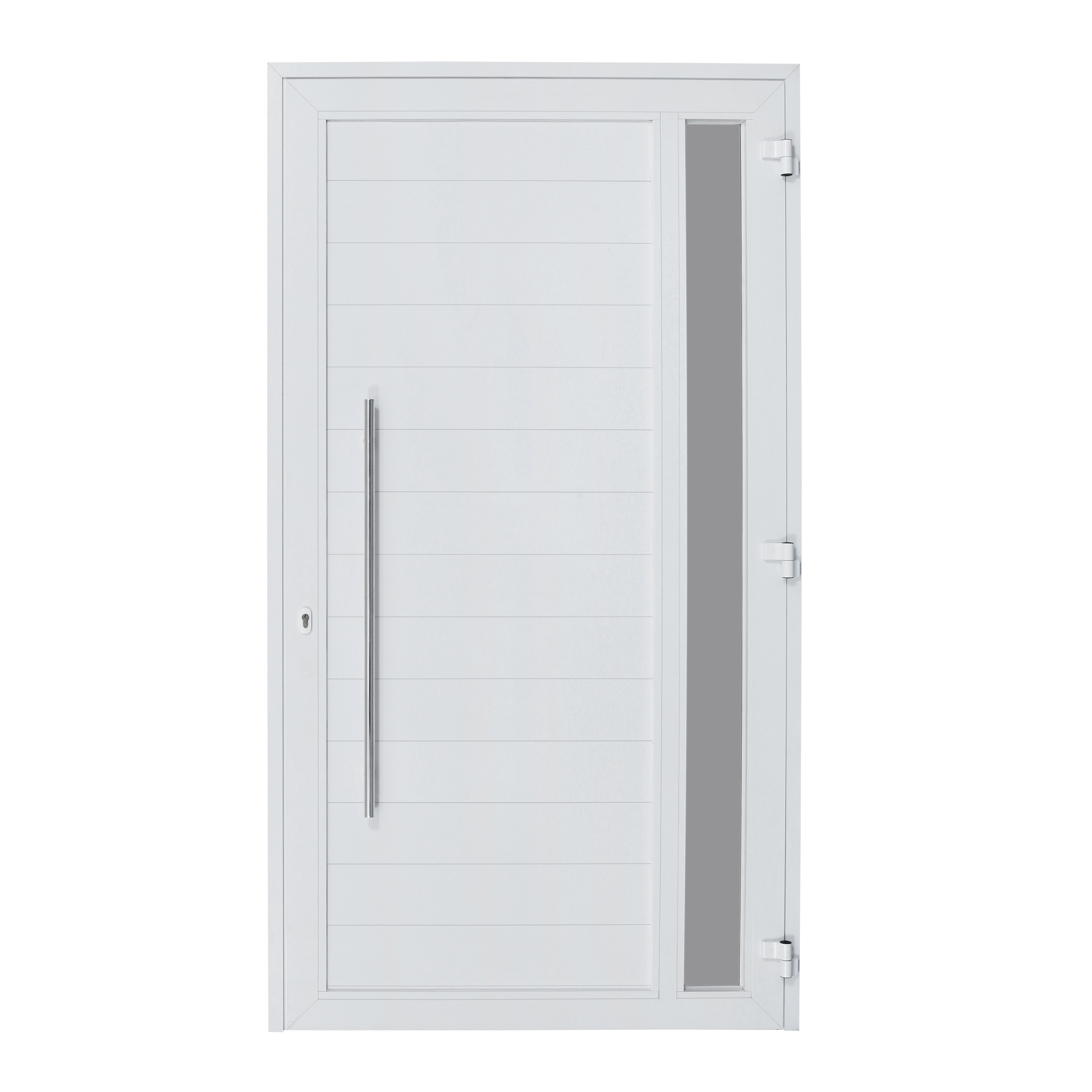 Porta com Visor de Giro Alumínio Branco com Fechadura Multiponto 2,35x1,30m Lado Esquerdo Linha Sociale 3A Alumínio