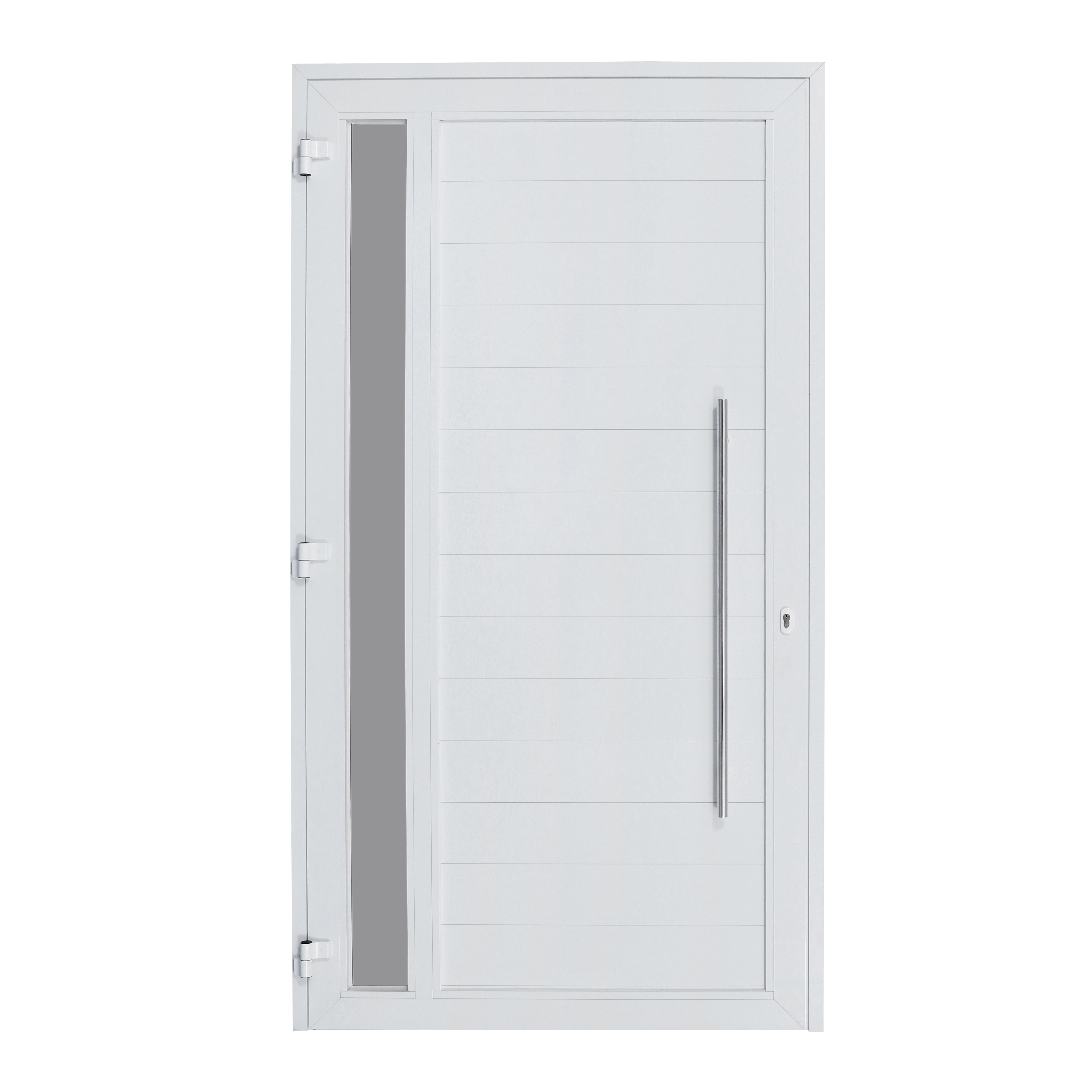 Porta com Visor de Giro Alumínio Branco com Fechadura Multiponto 2,15x0,98m Lado Direito Linha Sociale 3A Alumínio