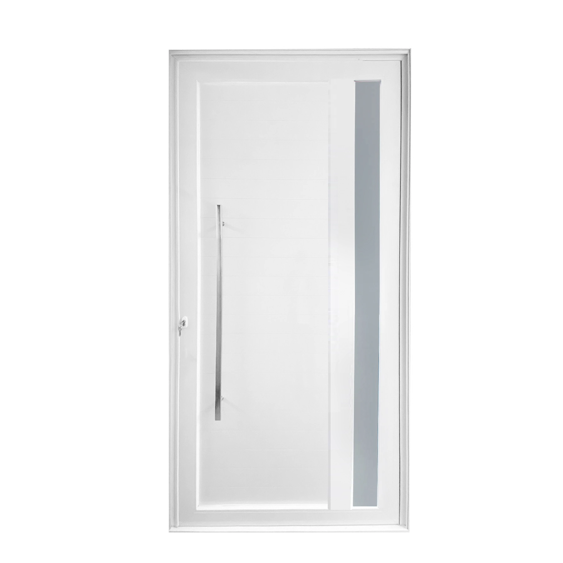 Porta com Visor de Giro Alumínio Branco com Fechadura com Puxador 2,15x0,98m Lado Direito Linha Sociale 3A Alumínio