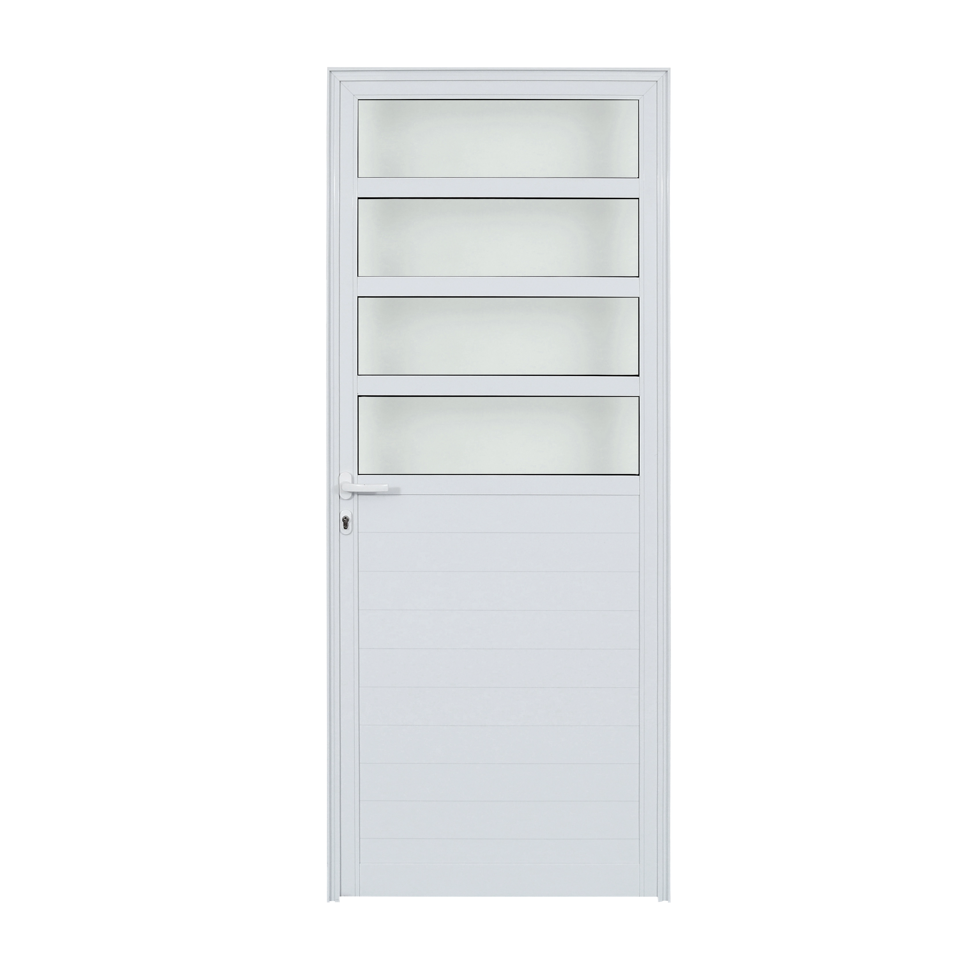 Porta com Visor de Giro Alumínio Branco com Fechadura Vidro Mini Boreal 2,15x0,88m Lado Direito Linha Idea 3A Alumínio