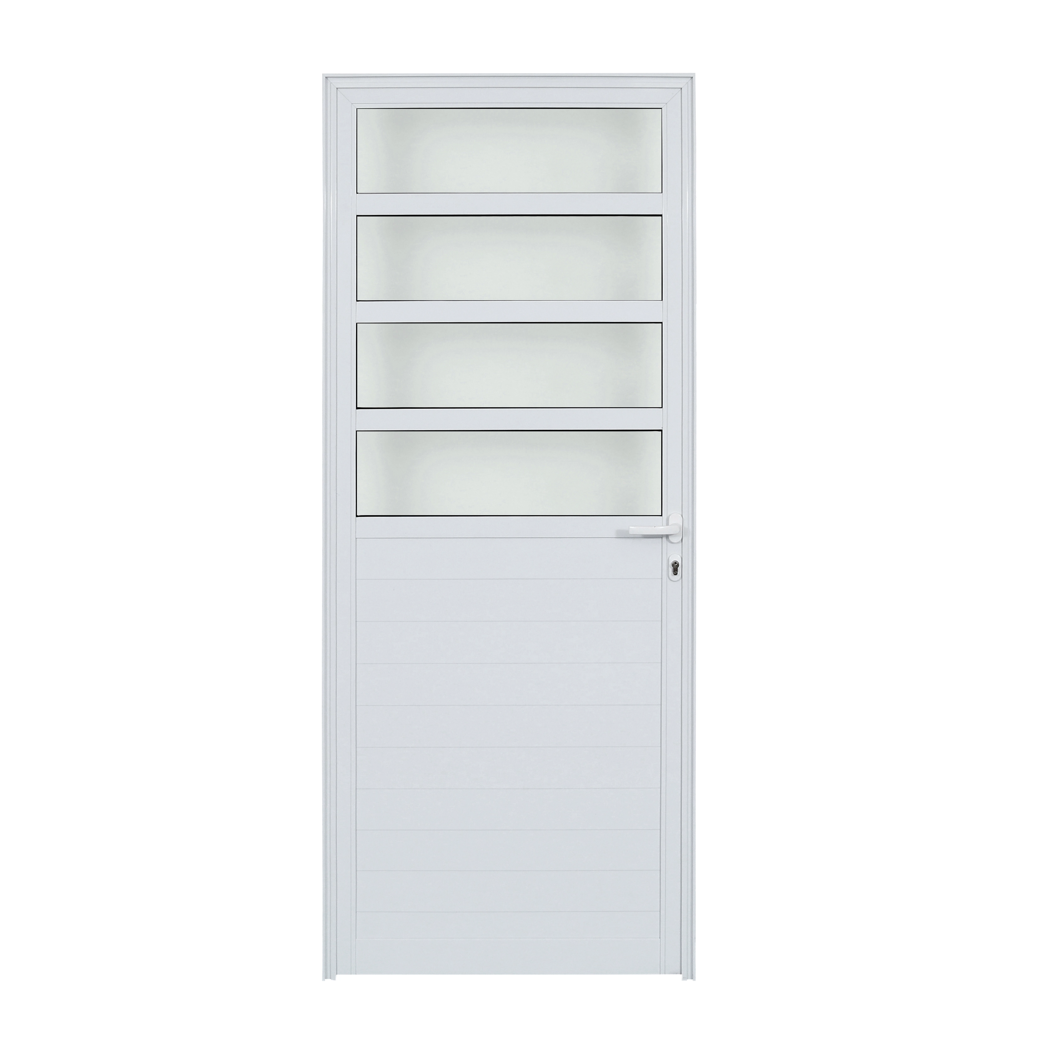 Porta com Visor de Giro Alumínio Branco com Fechadura Vidro Mini Boreal 2,15x0,88m Lado Esquerdo Linha Idea 3A Alumínio