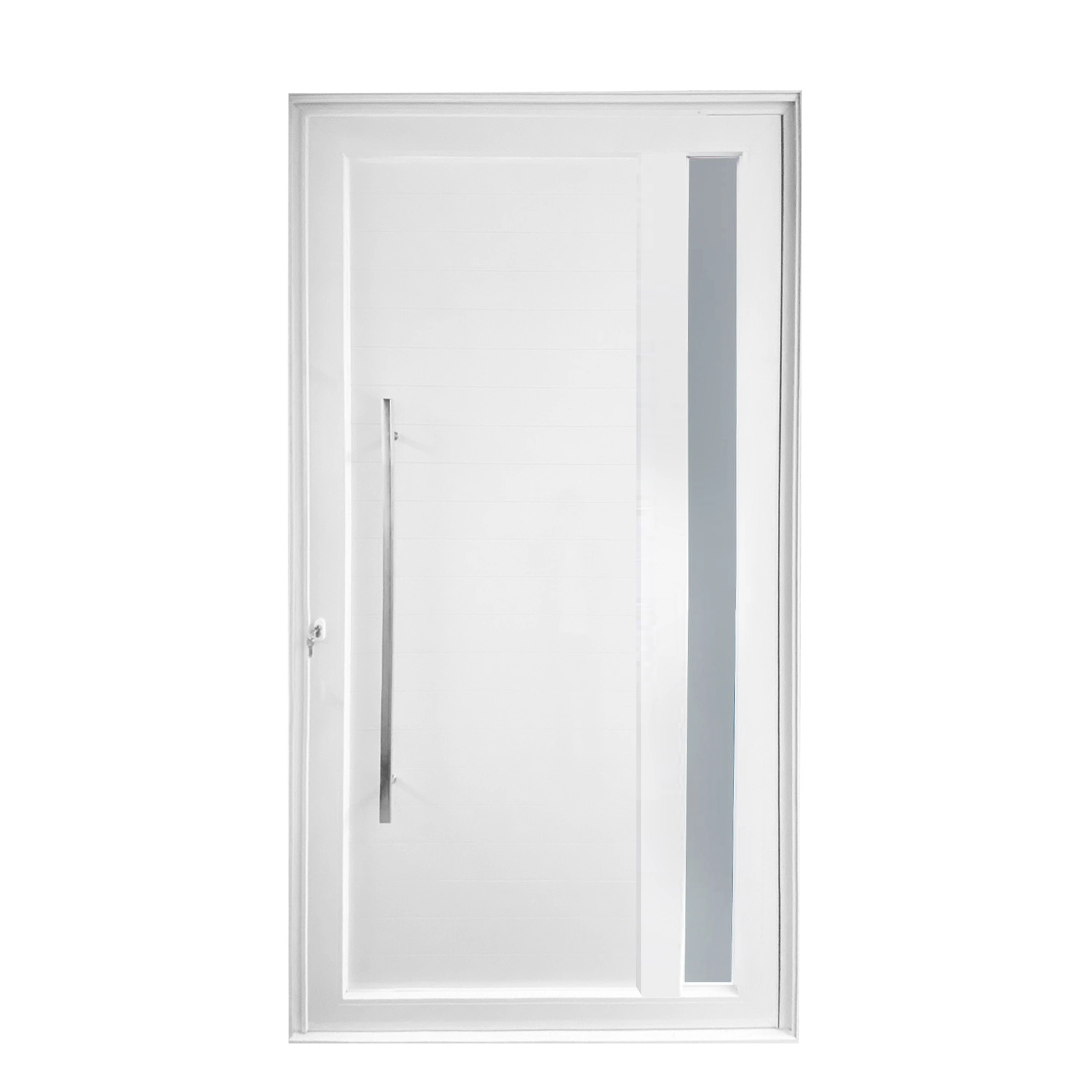 Porta com Visor de Giro Alumínio Branco com Fechadura com Puxador 2,15x1,20m Lado Direito Linha Sociale 3A Alumínio