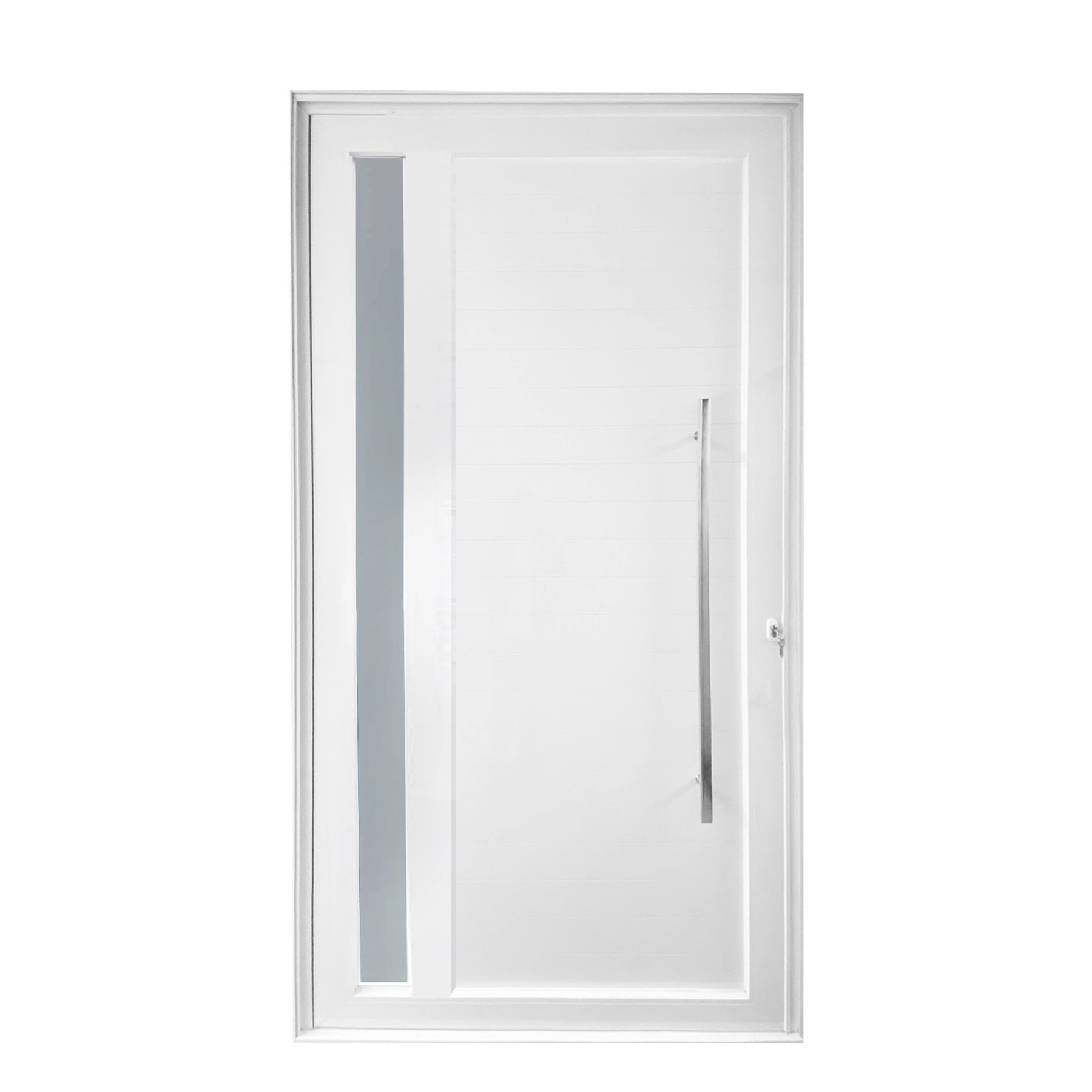 Porta com Visor de Giro Alumínio Branco com Fechadura com Puxador 2,15x1,20m Lado Esquerdo Linha Sociale 3A Alumínio