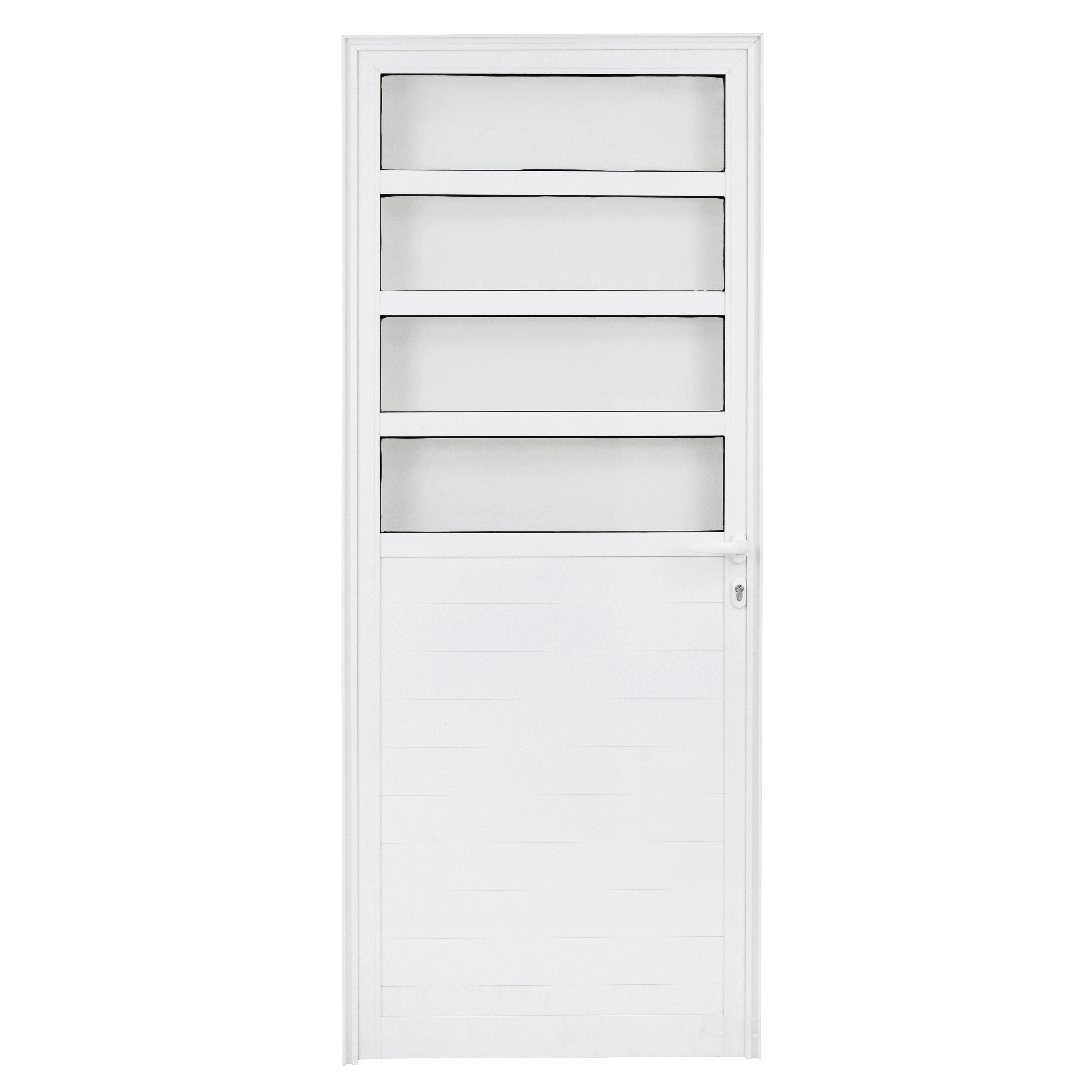 Porta com Visor de Giro Alumínio Branco com Fechadura Vidro Transparente 2,15x0,88m Lado Esquerdo Linha Idea 3A Alumínio