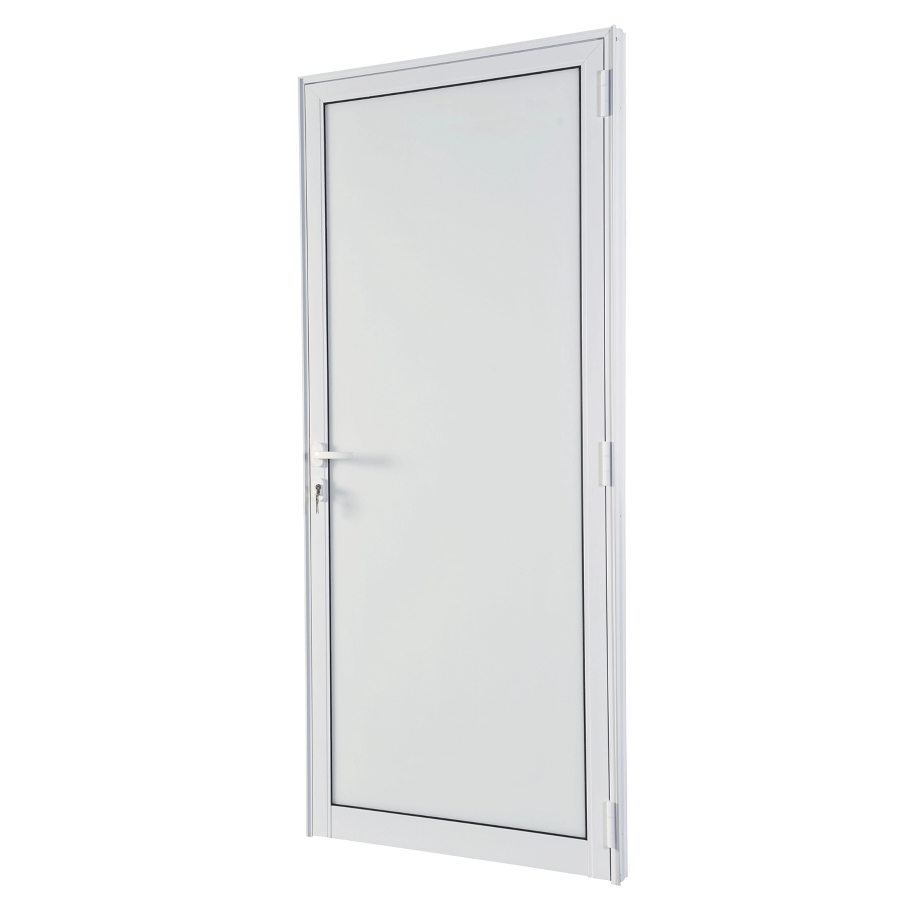 Porta com Visor de Giro Alumínio Branco com Fechadura Vidro Incolor 2,15x0,88m Lado Esquerdo Linha Idea 3A Alumínio
