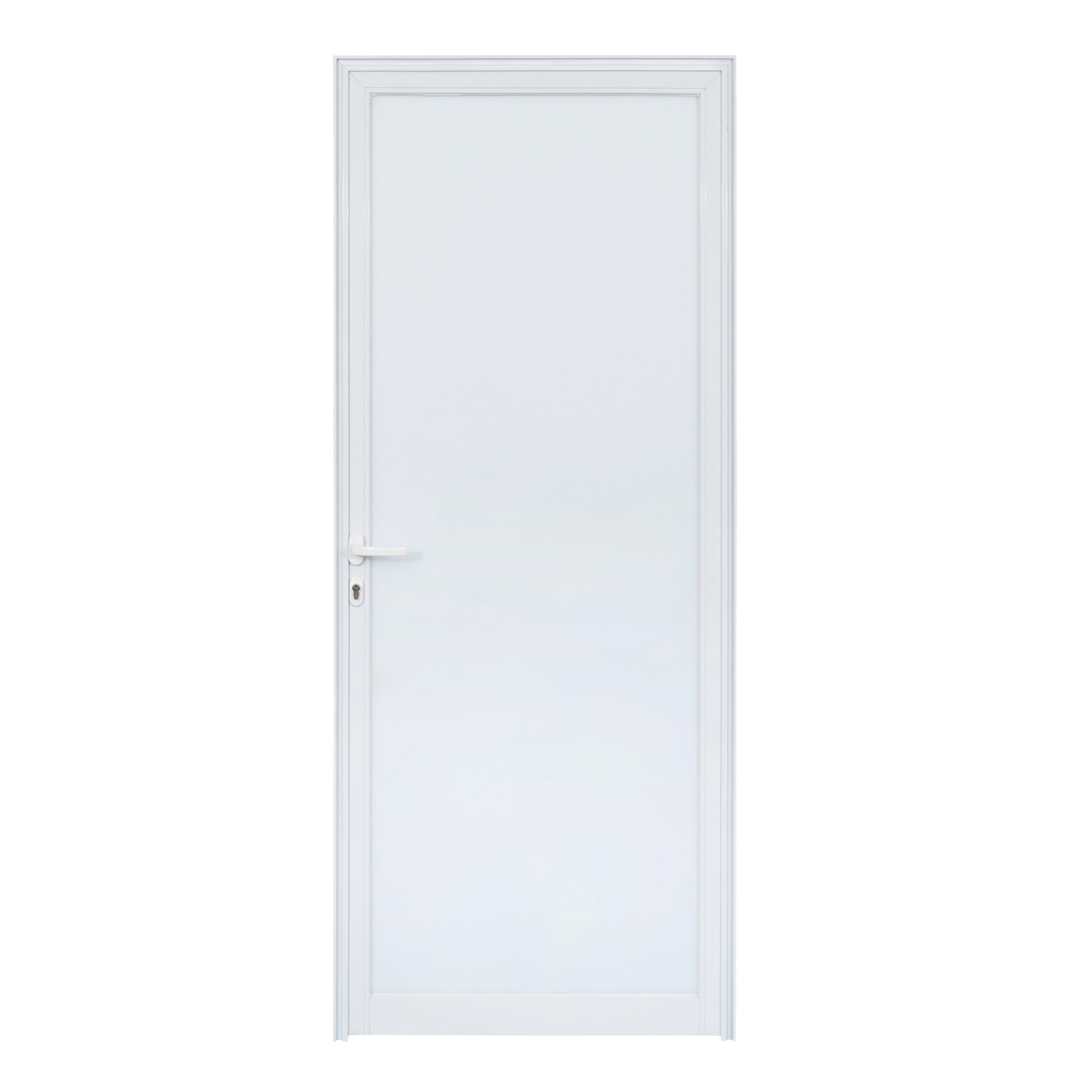Porta com Visor de Giro Alumínio Branco com Fechadura Vidro Branco 2,15x0,88m Lado Direito Linha Idea 3A Alumínio