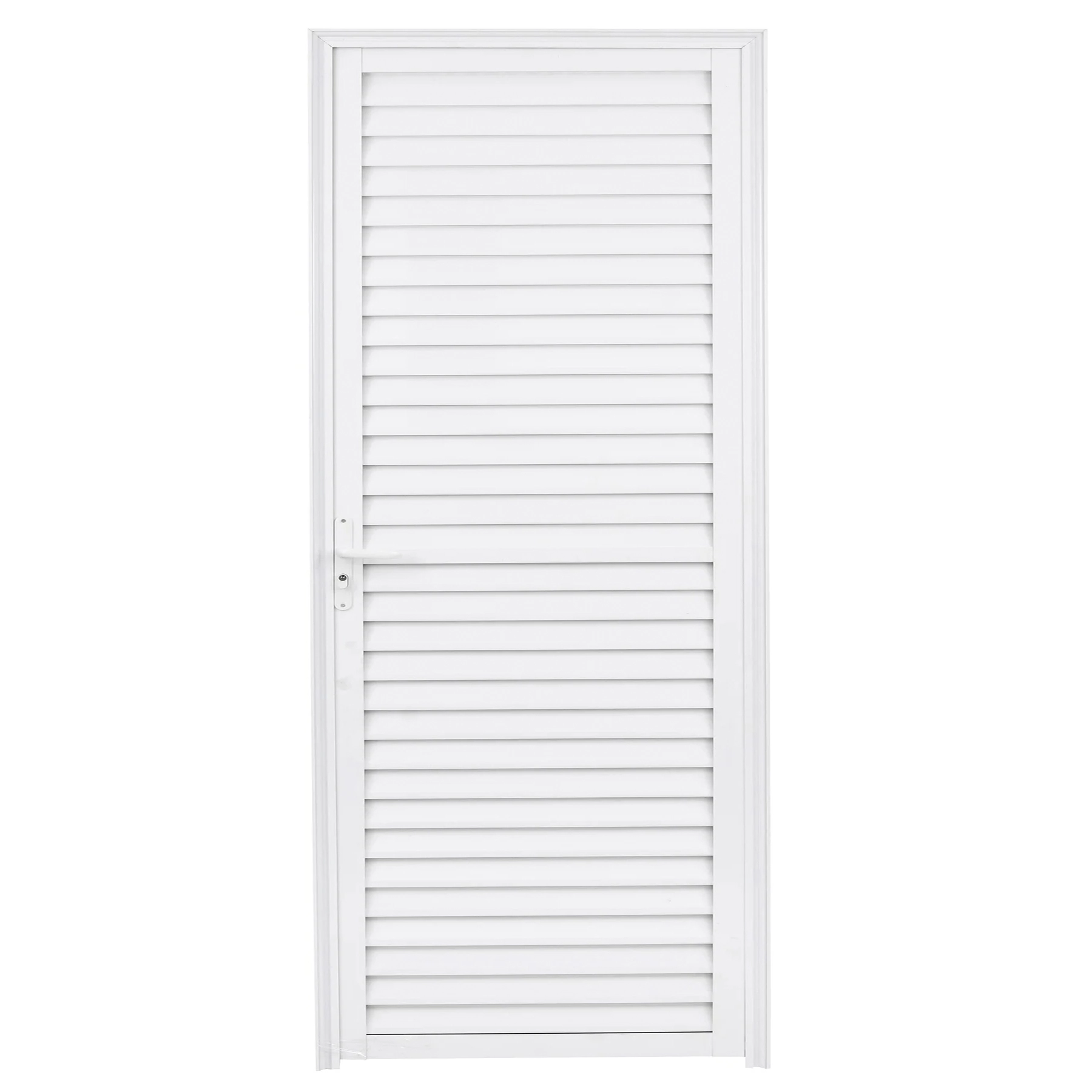 Porta Veneziana de Giro Alumínio Branco com Fechadura 2,10x0,90m Lado Direito Linha Home 3A Alumínio
