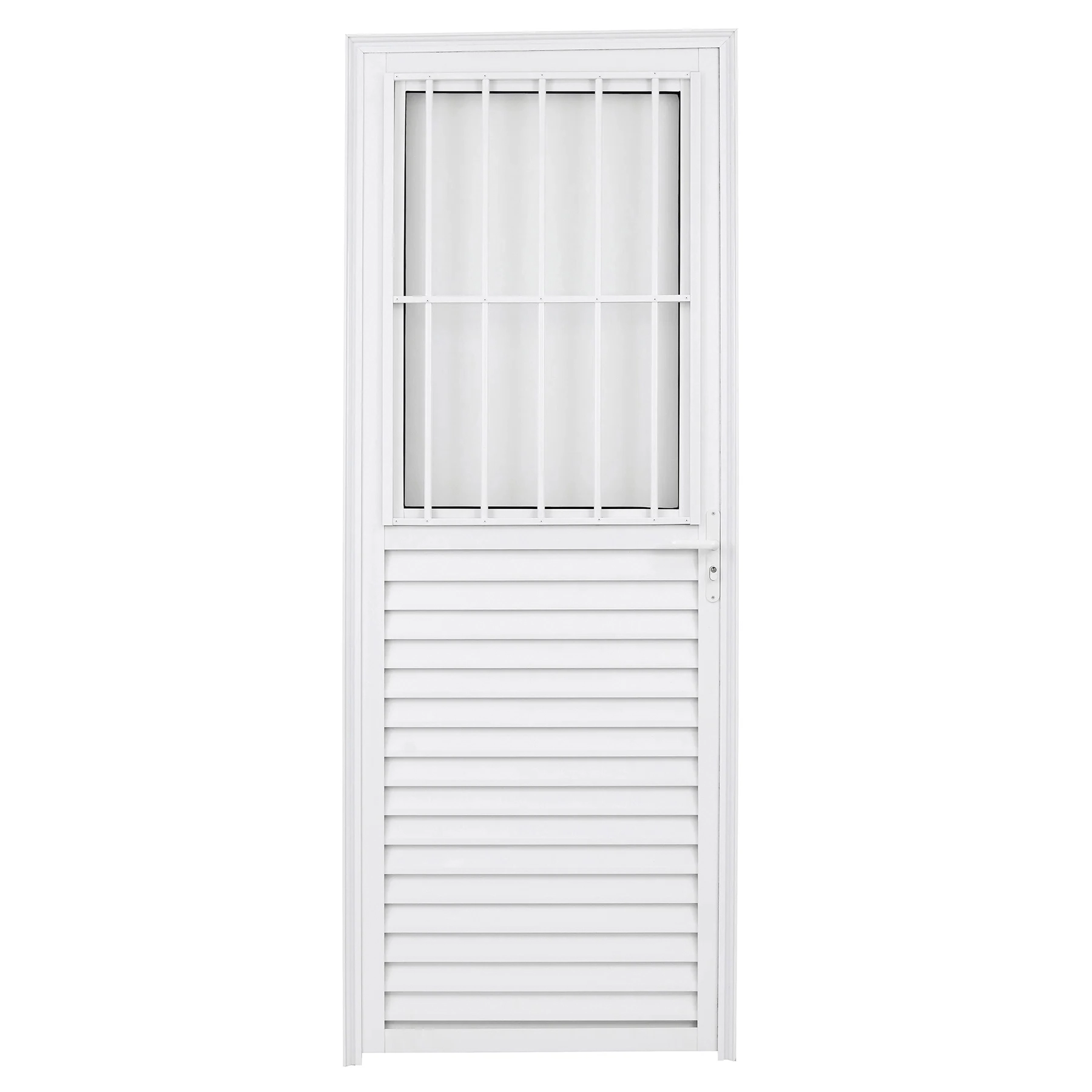 Porta Postigo de Giro Alumínio Branco Grade Vertical com Fechadura 2,10x0,80m Lado Esquerdo Linha Home 3A Alumínio