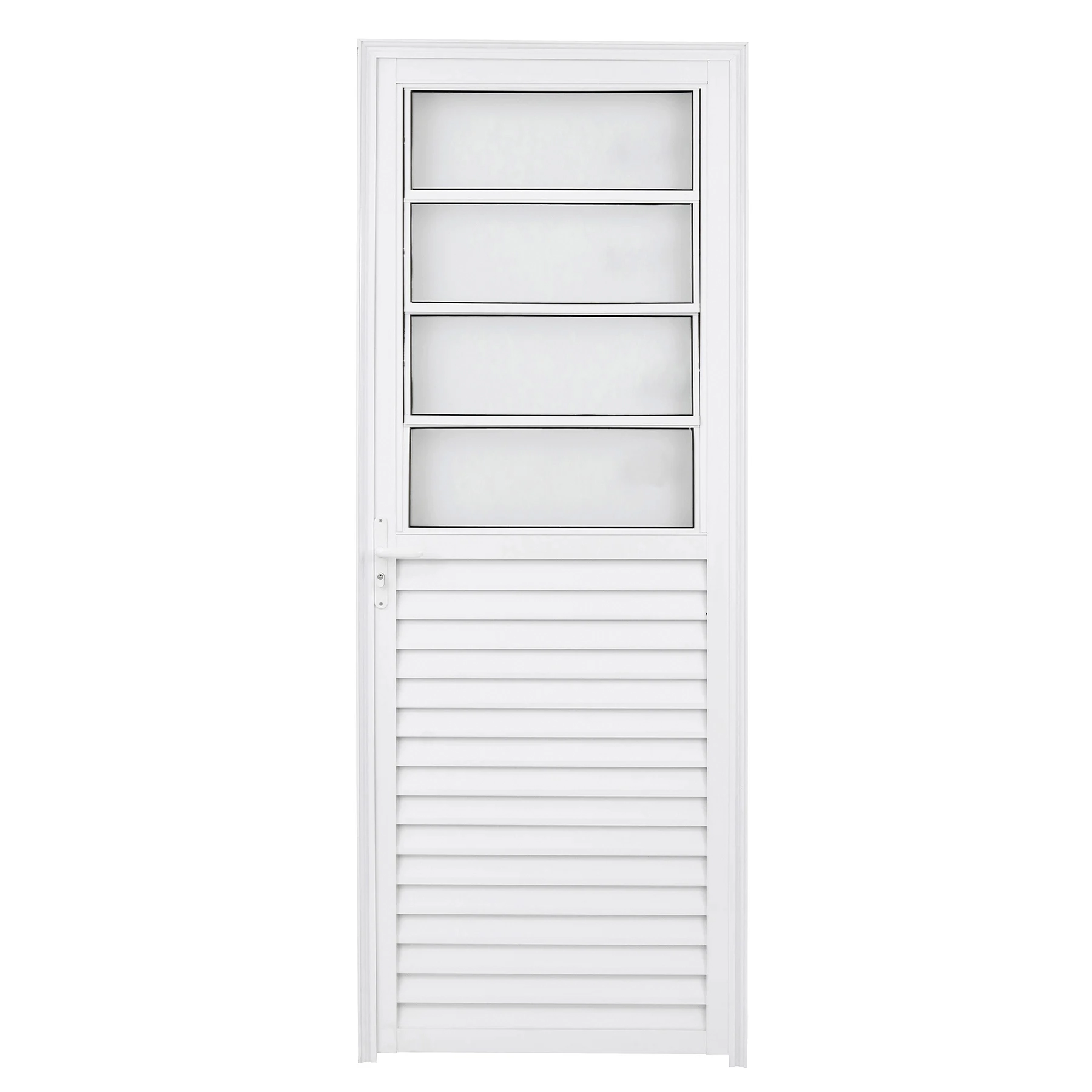 Porta Basculante de Giro Alumínio Branco com Fechadura 2,10x0,86m Lado Direito Linha Home 3A Alumínio