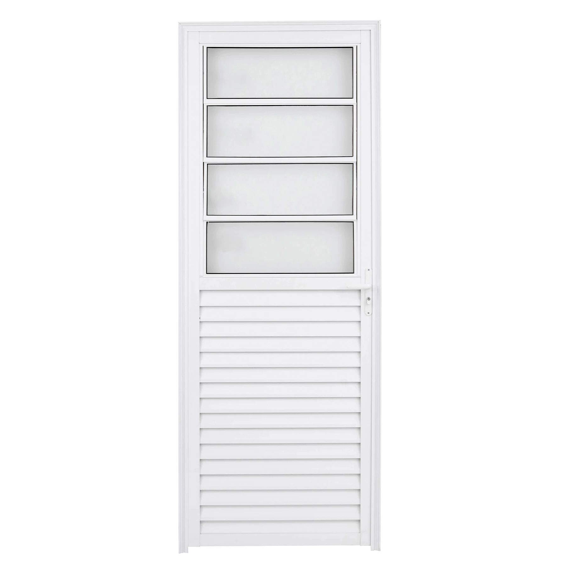 Porta Basculante de Giro Alumínio Branco com Fechadura 2,10x0,86m Lado Esquerdo Linha Home 3A Alumínio