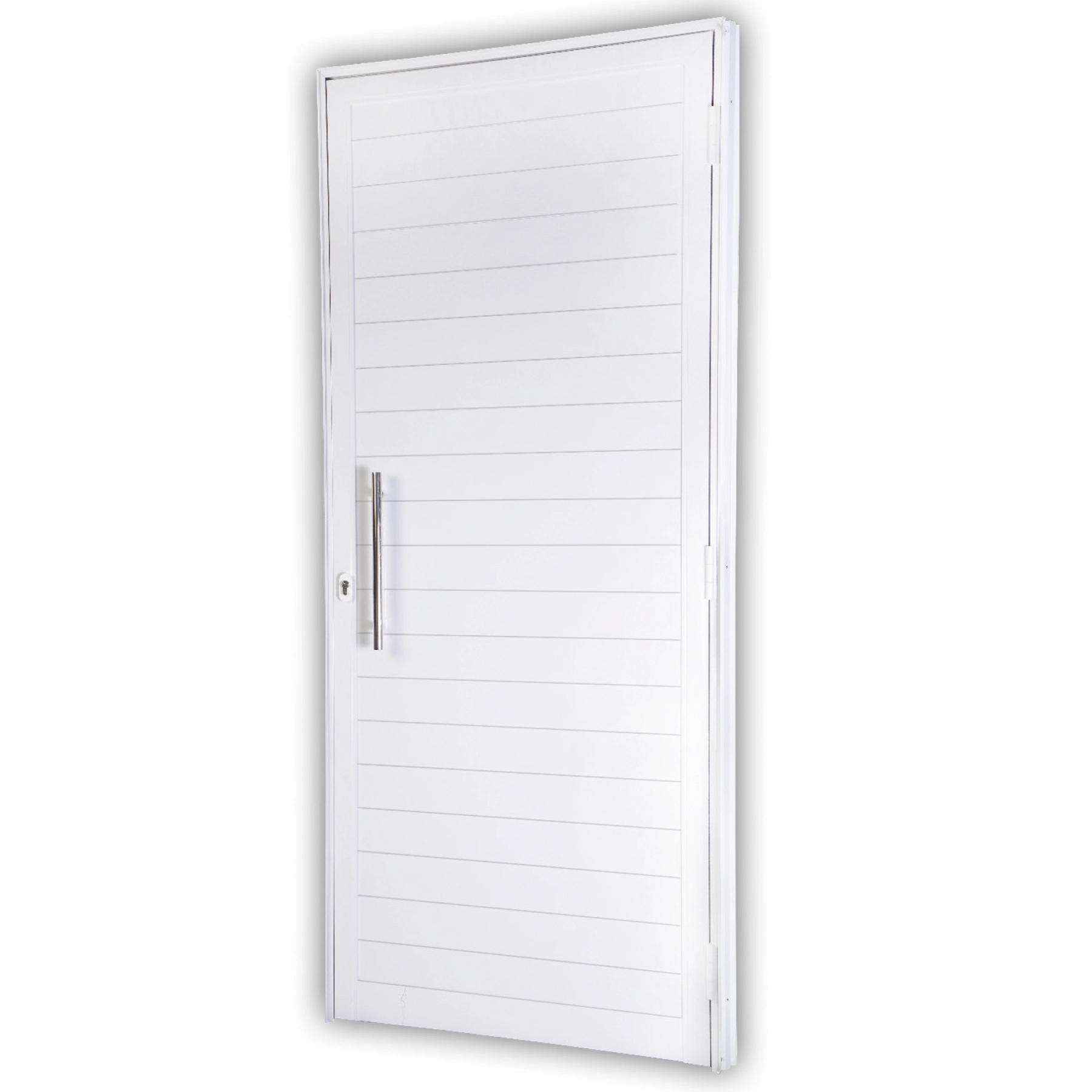 Porta Lambrill de Giro Alumínio Branco com Fechadura com Puxador 2,15x0,88m Lado Esquerdo Linha Idea 3A Alumínio