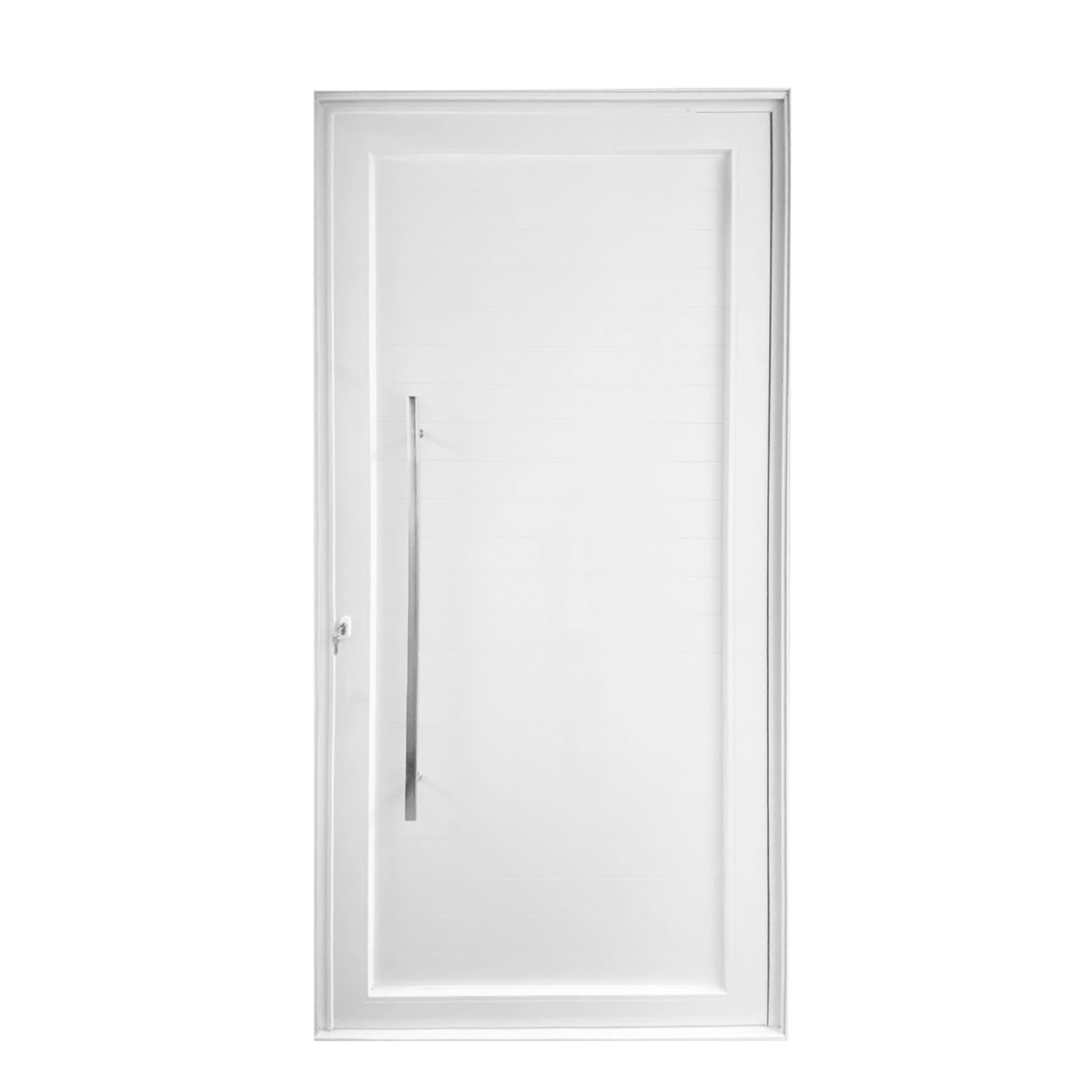 Porta Lambrill de Giro Alumínio Branco com Fechadura com Puxador 2,15x0,98m Lado Direito Linha Sociale 3A Alumínio