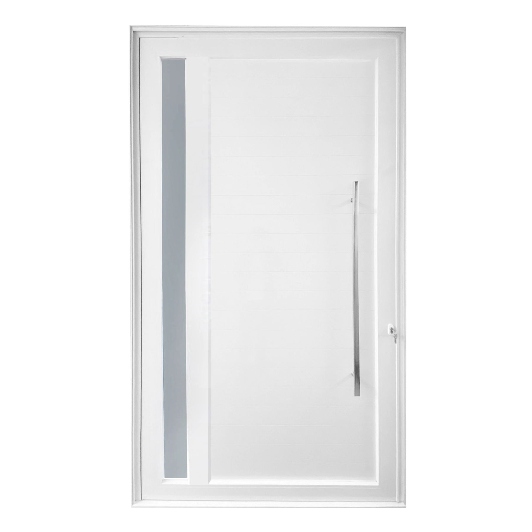 Porta com Visor de Giro Alumínio Branco com Fechadura com Puxador 2,35x1,30m Lado Esquerdo Linha Sociale 3A Alumínio