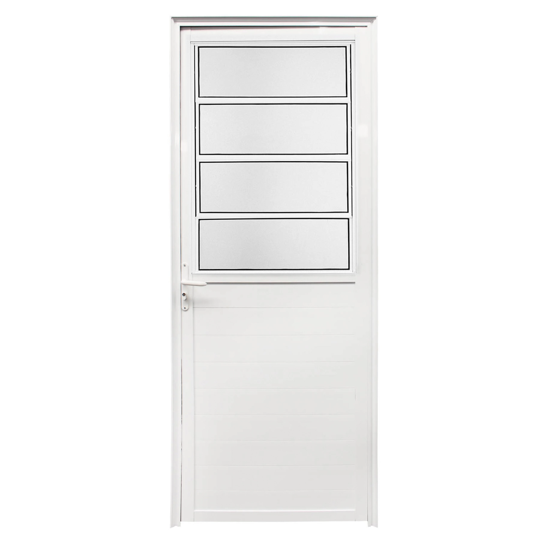 Porta de Giro Basculante e Lambrill Alumínio Branco 2,10x0,80m Lado Direito Linha Home 3A Alumínio