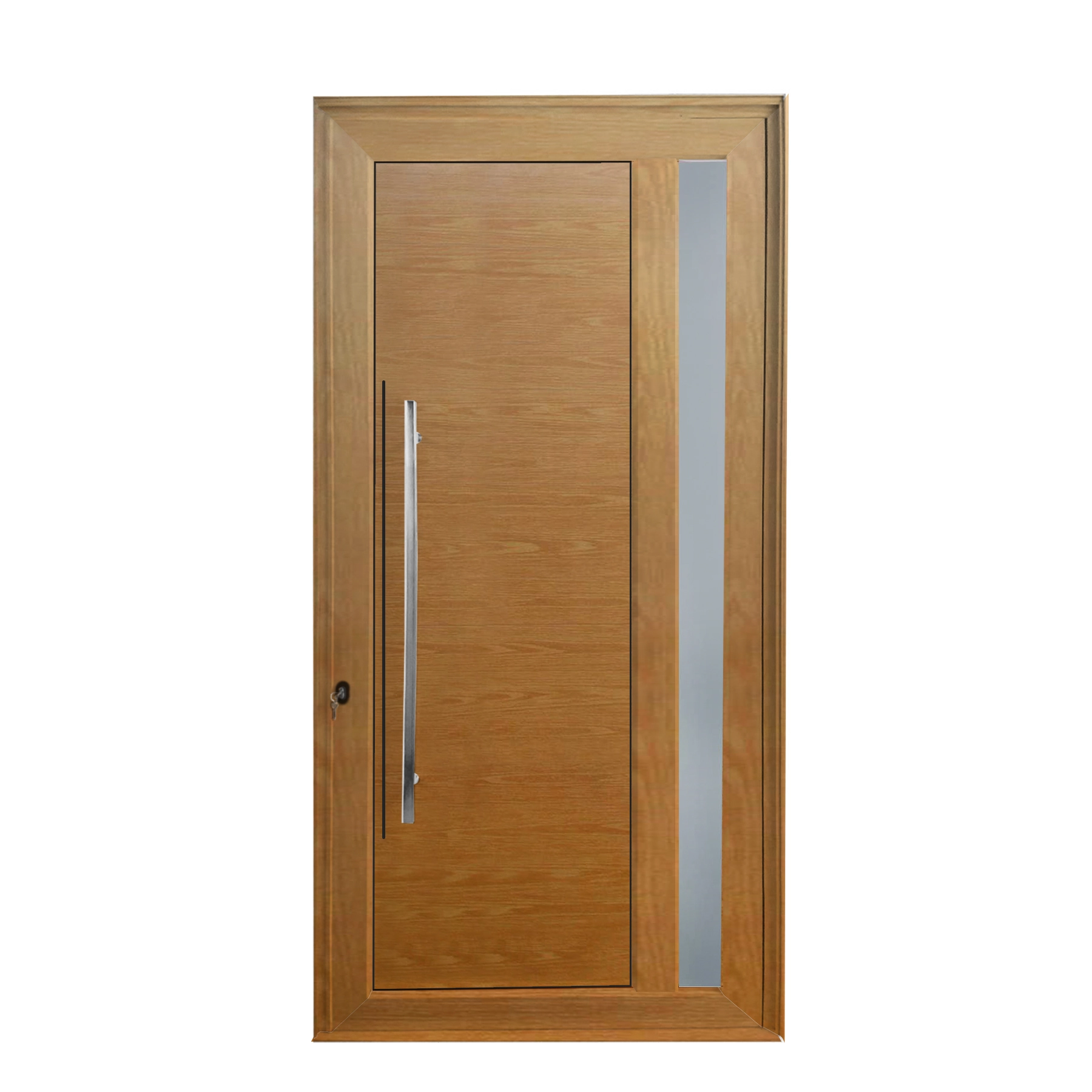 Porta com Visor de Giro Alumínio Amadeirada com Fechadura Multiponto 2,15x0,98m Lado Direito Linha Sociale 3A Alumínio
